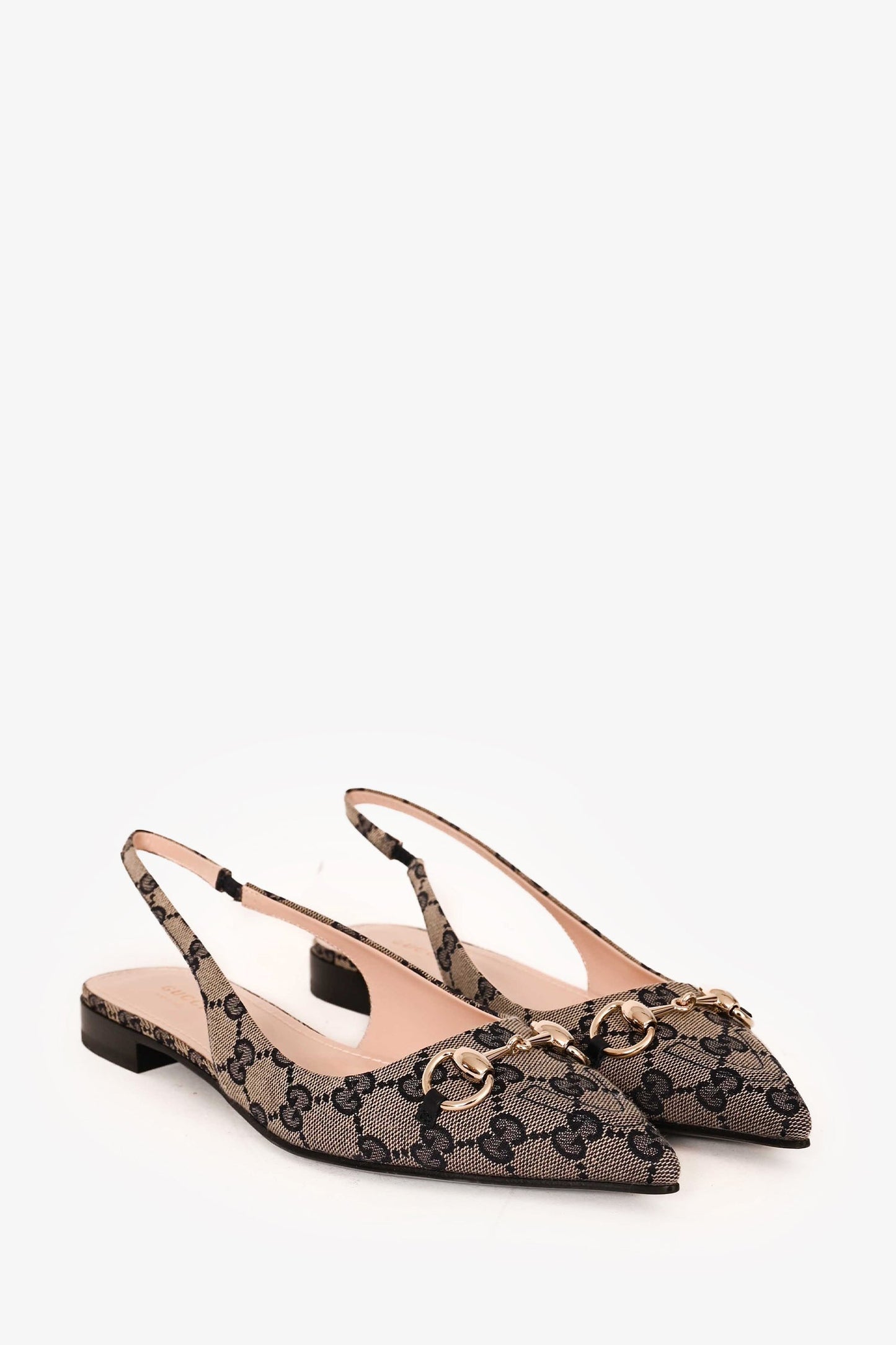 Gucci Navy GG Supreme Canvas Horsebit Point Toe Slingback Flats Size 38