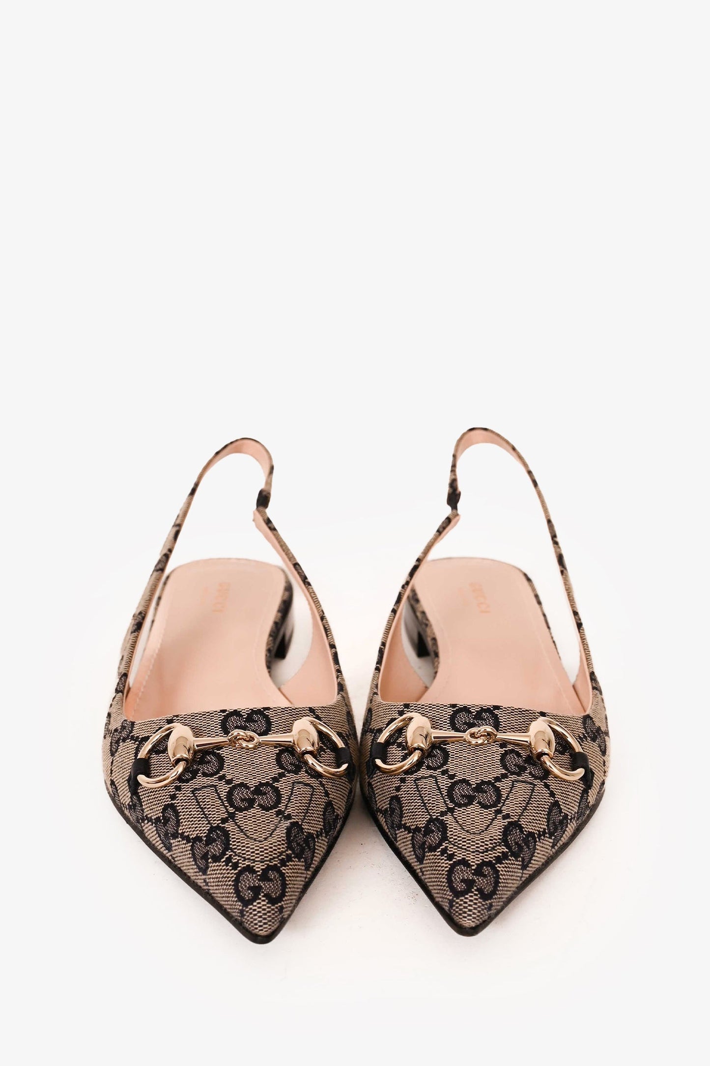 Gucci Navy GG Supreme Canvas Horsebit Point Toe Slingback Flats Size 38