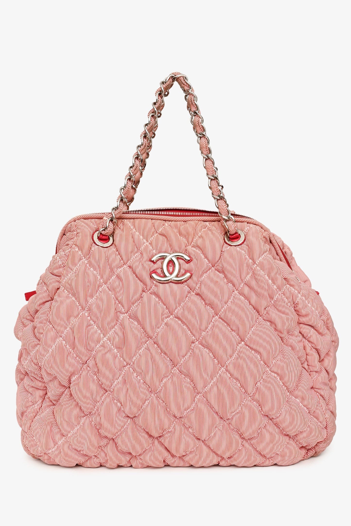 Pre-Loved Chanel™ 2009-10 Red/White Striped Quilted Shoulder Bag (As Is)