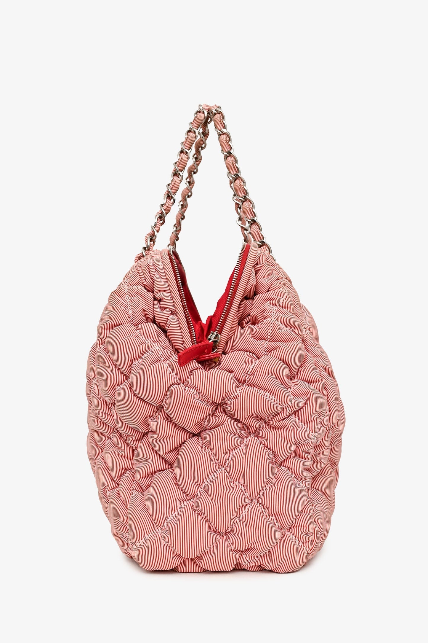 Pre-Loved Chanel™ 2009-10 Red/White Striped Quilted Shoulder Bag (As Is)