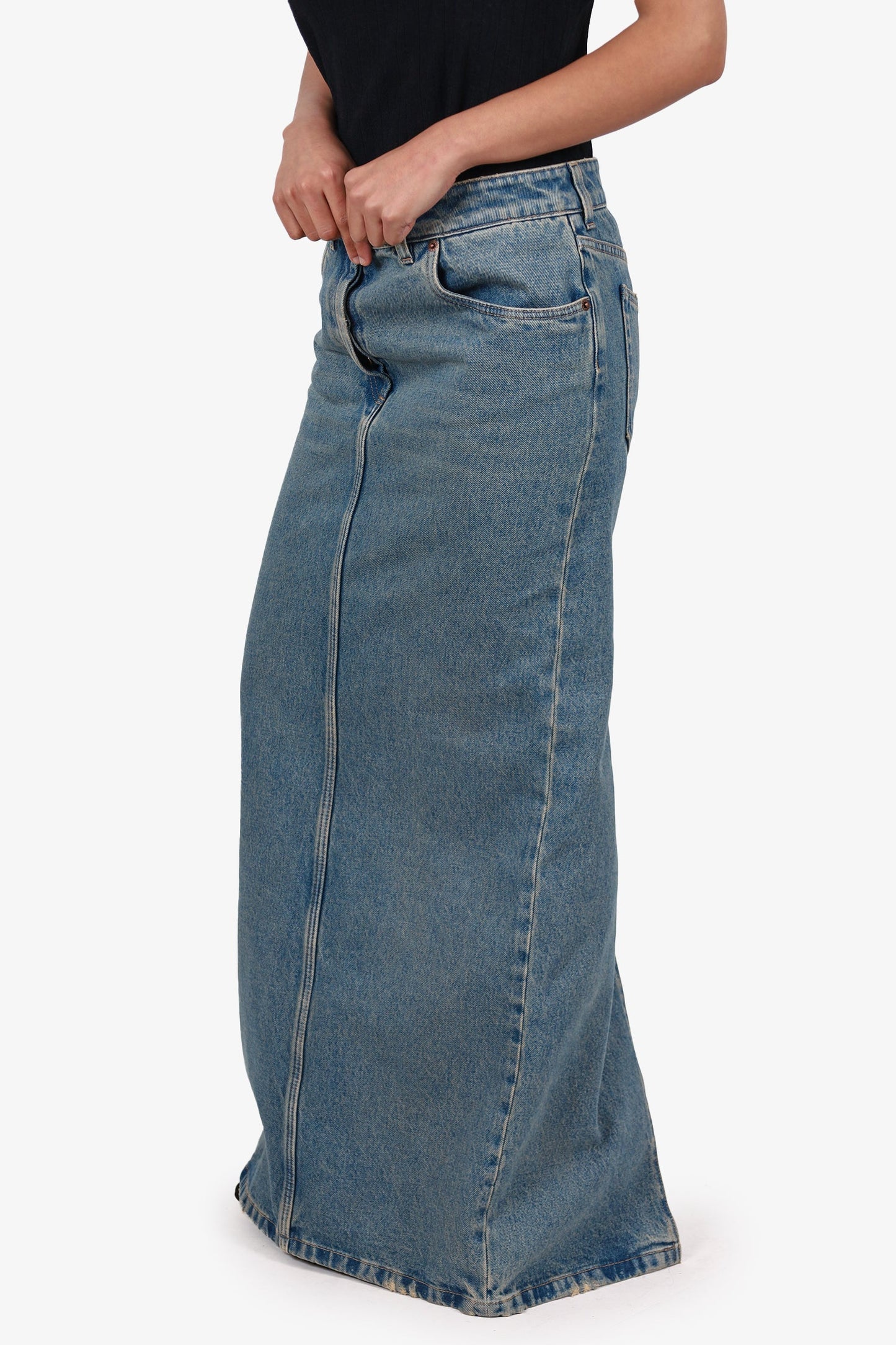 Prada Blue Denim Triangle Logo Maxi Skirt Size 38 (As Is)