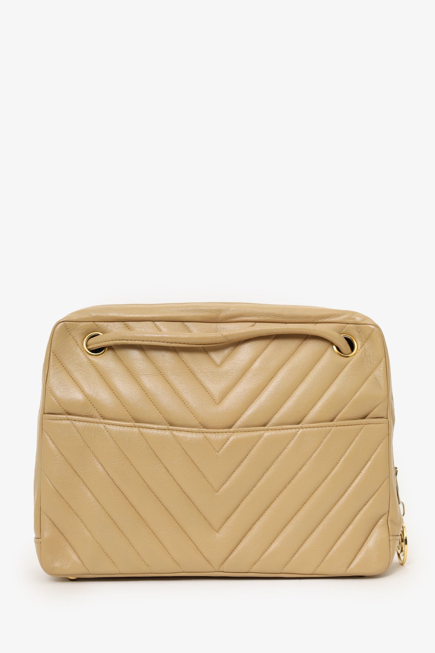 Pre-Loved Chanel™ 1989-91 Beige Lambskin Chevron Shoulder Bag