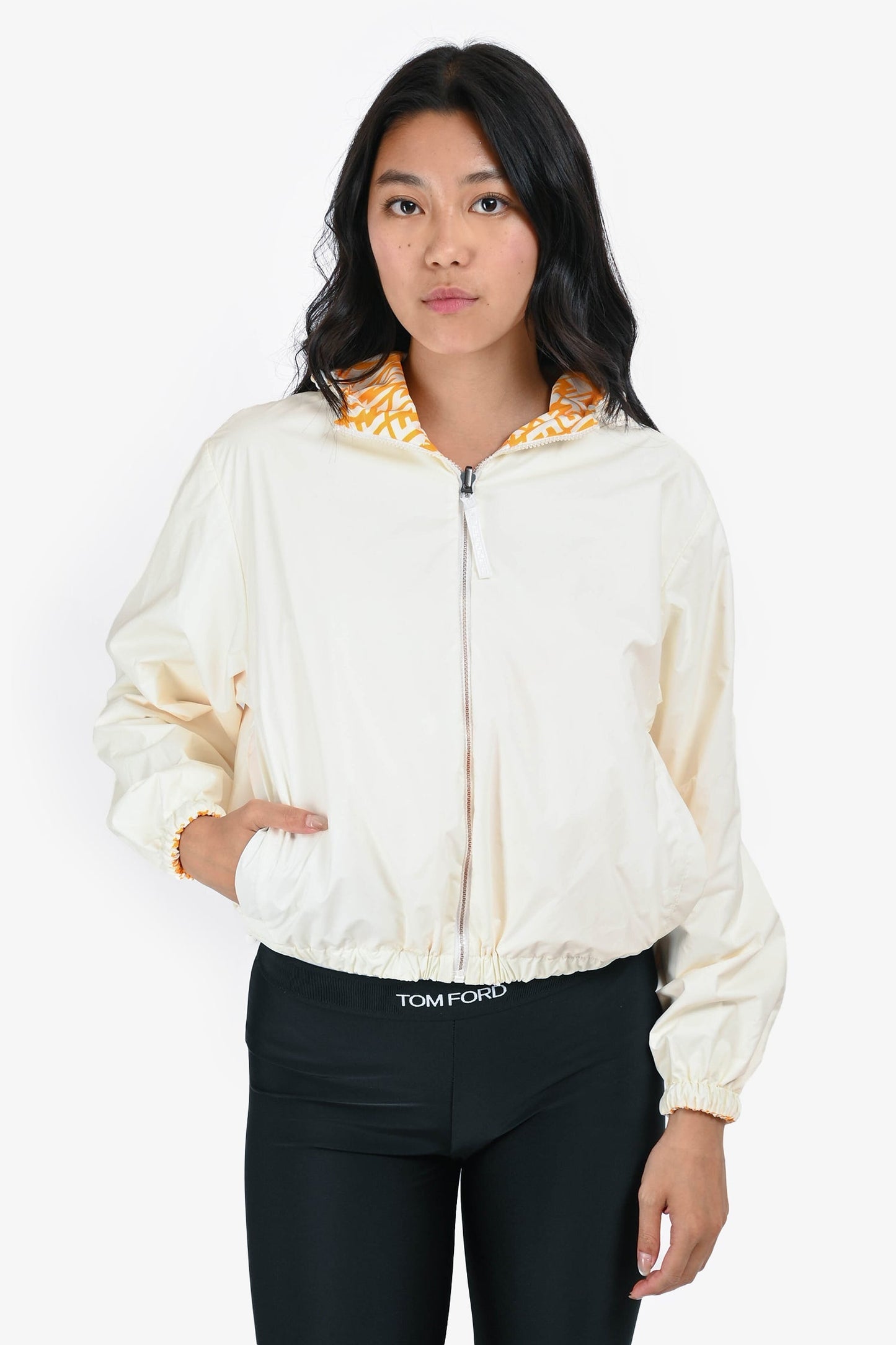Fendi x Kway Yellow/ White Zucca Houdini Print Reversible Rain Coat Size S