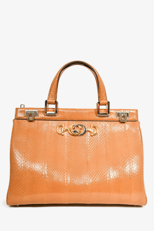 Gucci Brown Grained Leather Interlocking G Horsebit Zumi Medium Tote with Strap