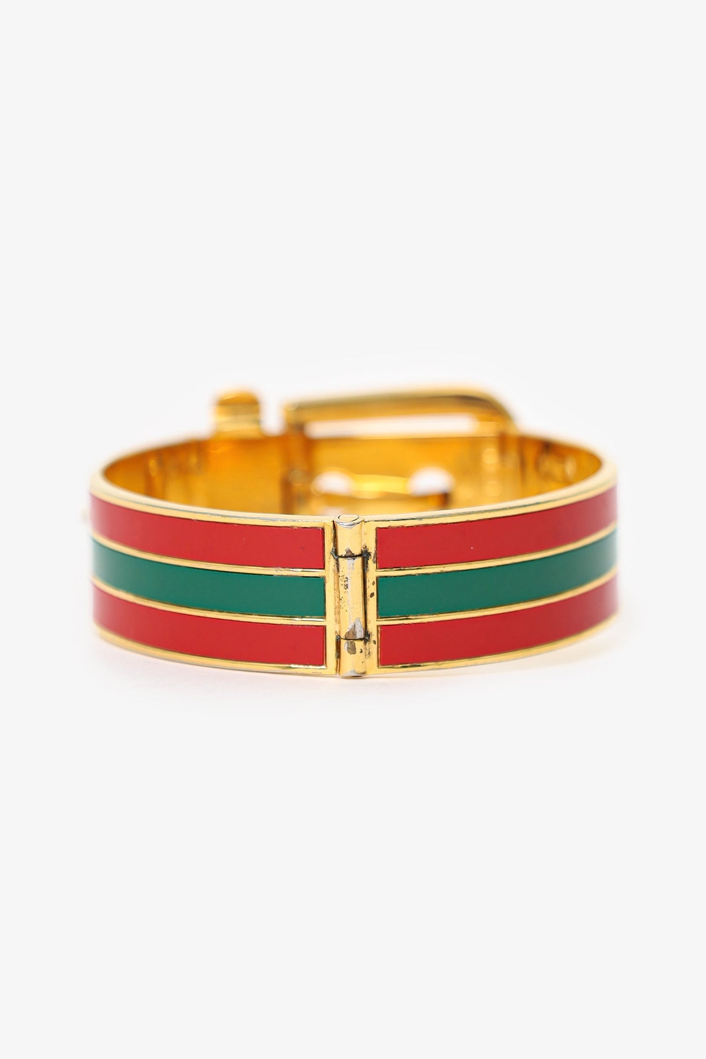 Gucci   Gold Tone Green/Red Enamel Belt Bracelet