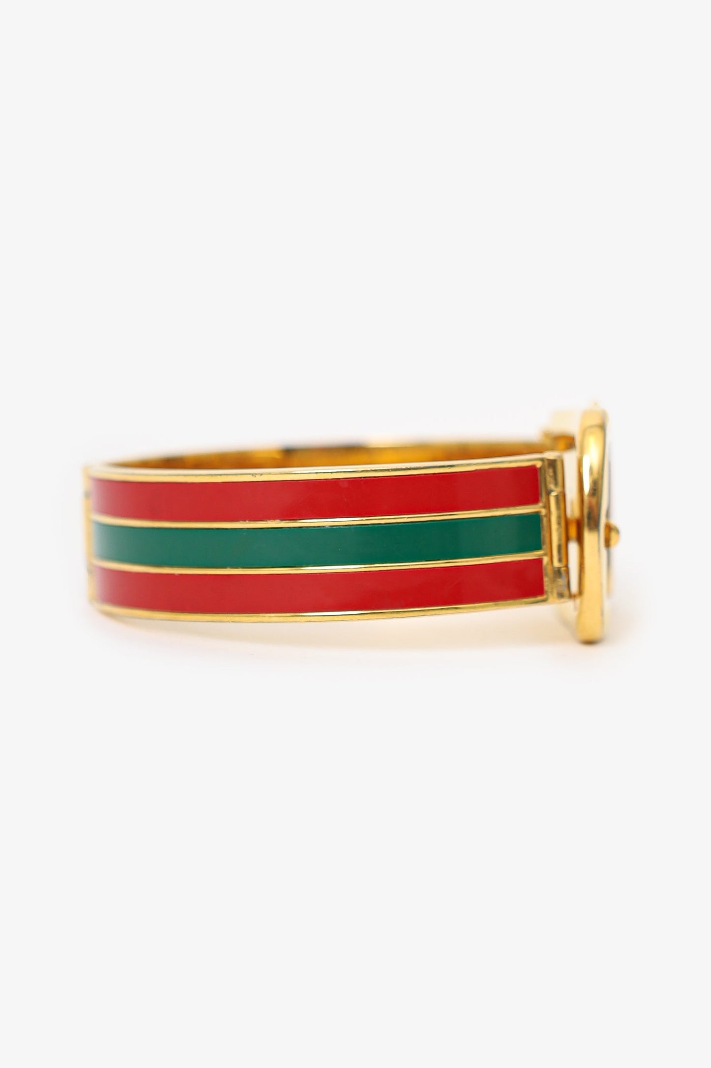 Gucci   Gold Tone Green/Red Enamel Belt Bracelet
