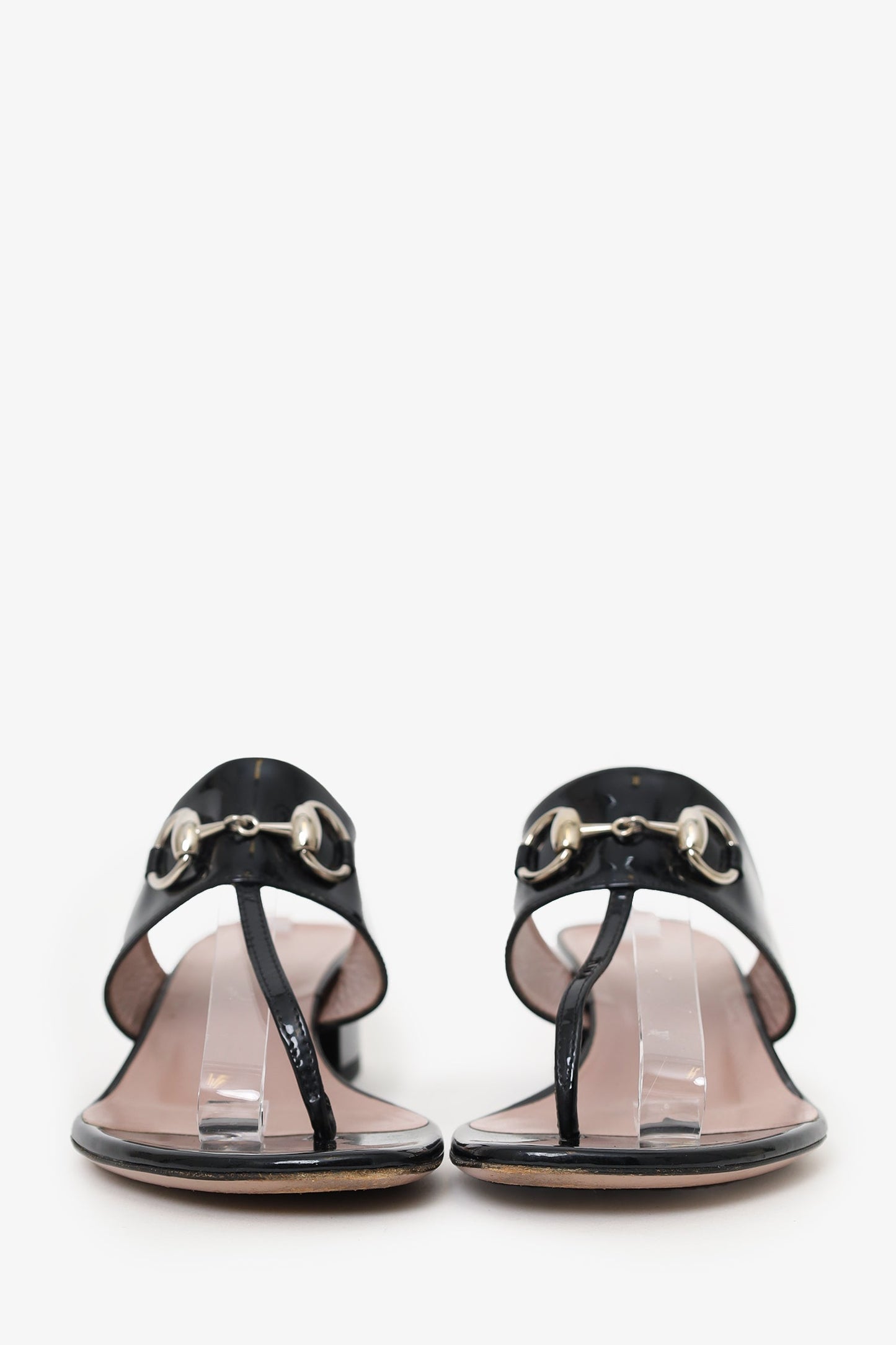 Gucci Black Patent Leather Horsebit Block Heeled Sandals Size 36