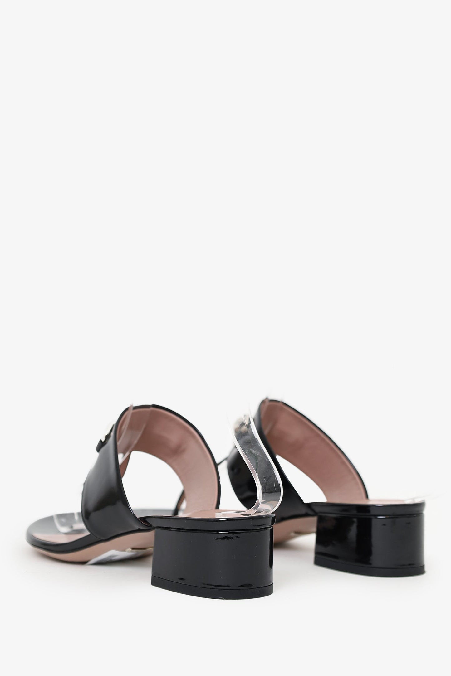 Gucci Black Patent Leather Horsebit Block Heeled Sandals Size 36