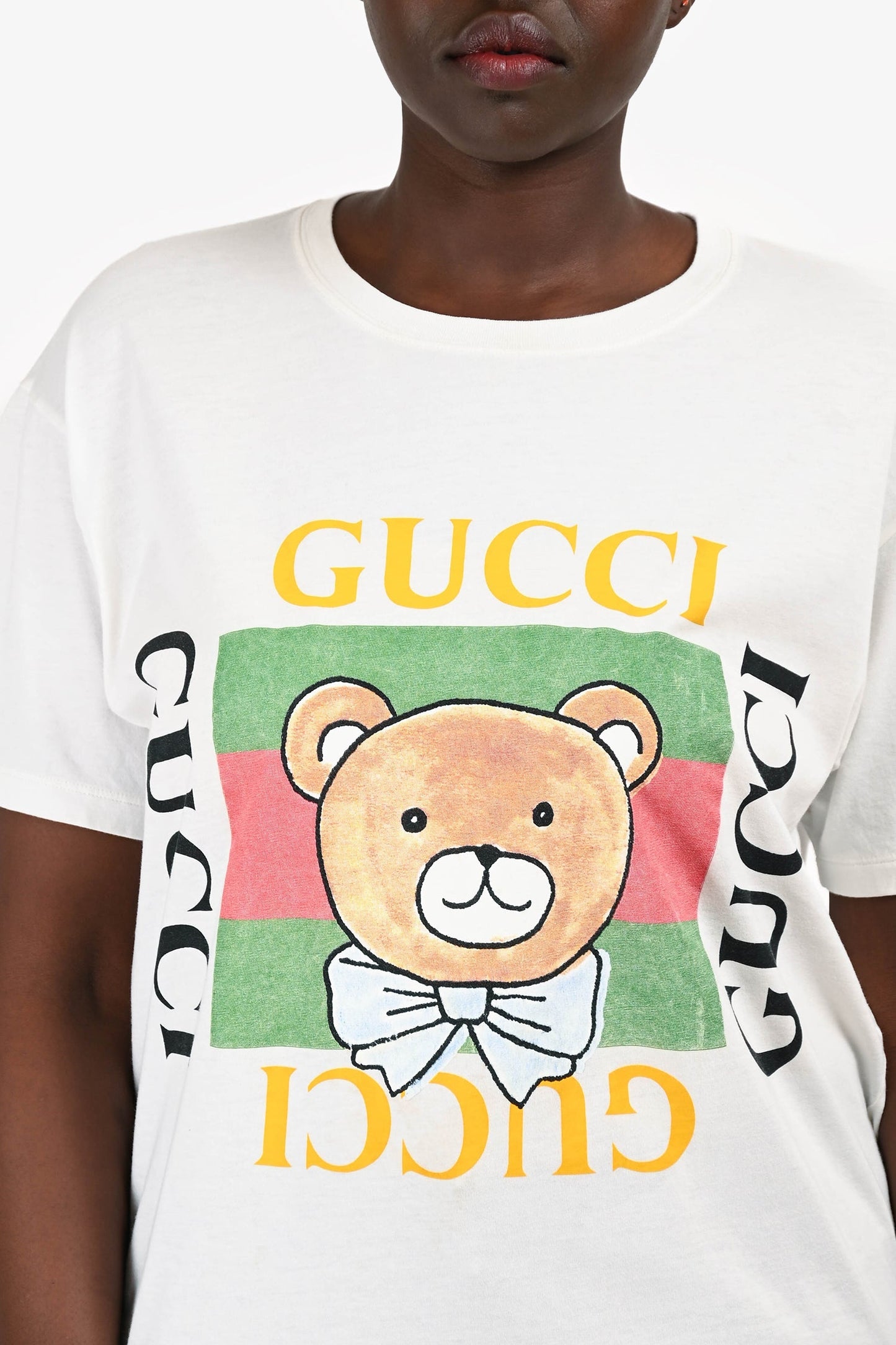 Gucci White Teddy Bear Logo Printed Short Sleeves T-Shirt Size M