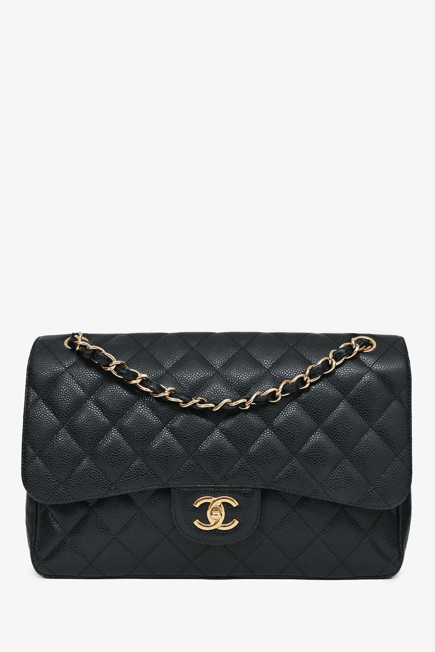 Pre-Loved Chanel™ 2011-12 Black Caviar Leather Classic Jumbo Double Flap GHW