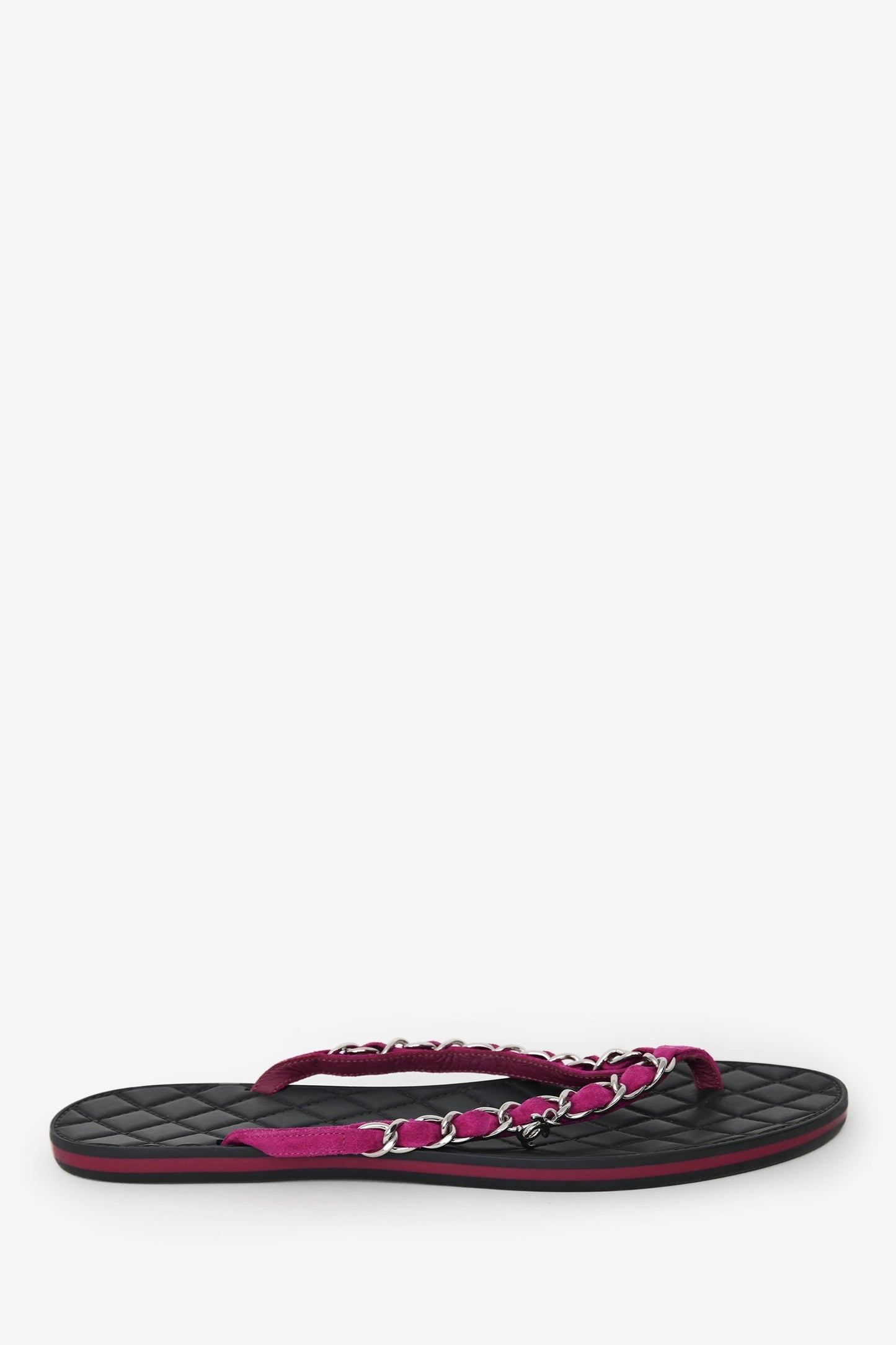 Pre-Loved Chanel™ Purple Suede Chain CC Charm Flip Flops Size 39