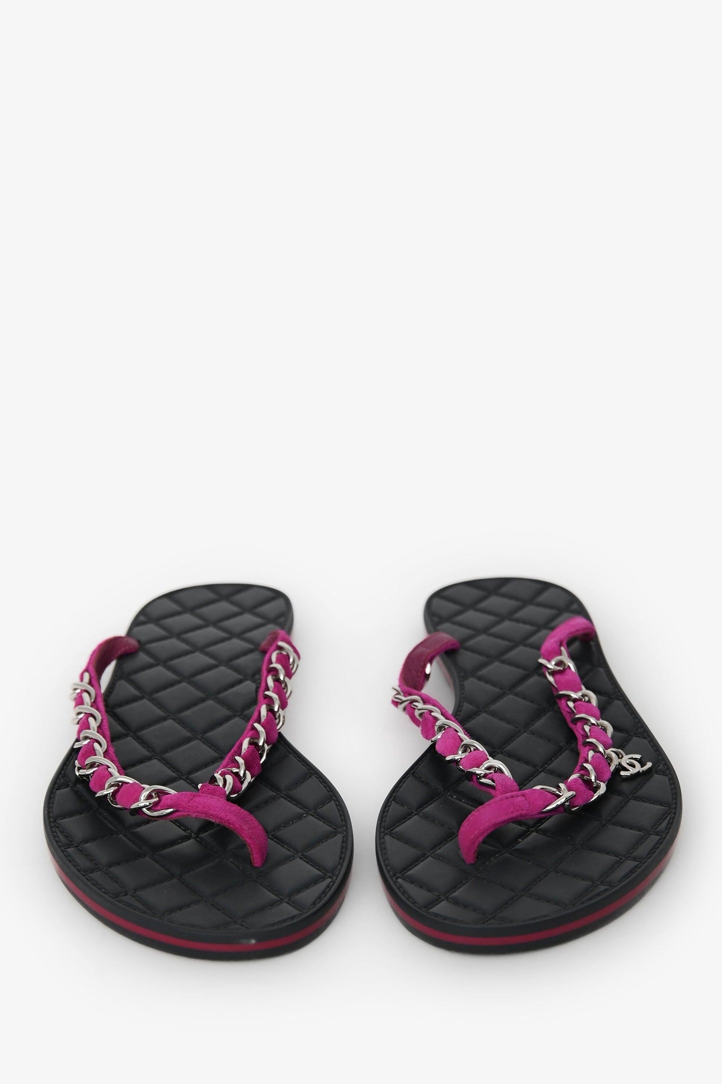Pre-Loved Chanel™ Purple Suede Chain CC Charm Flip Flops Size 39