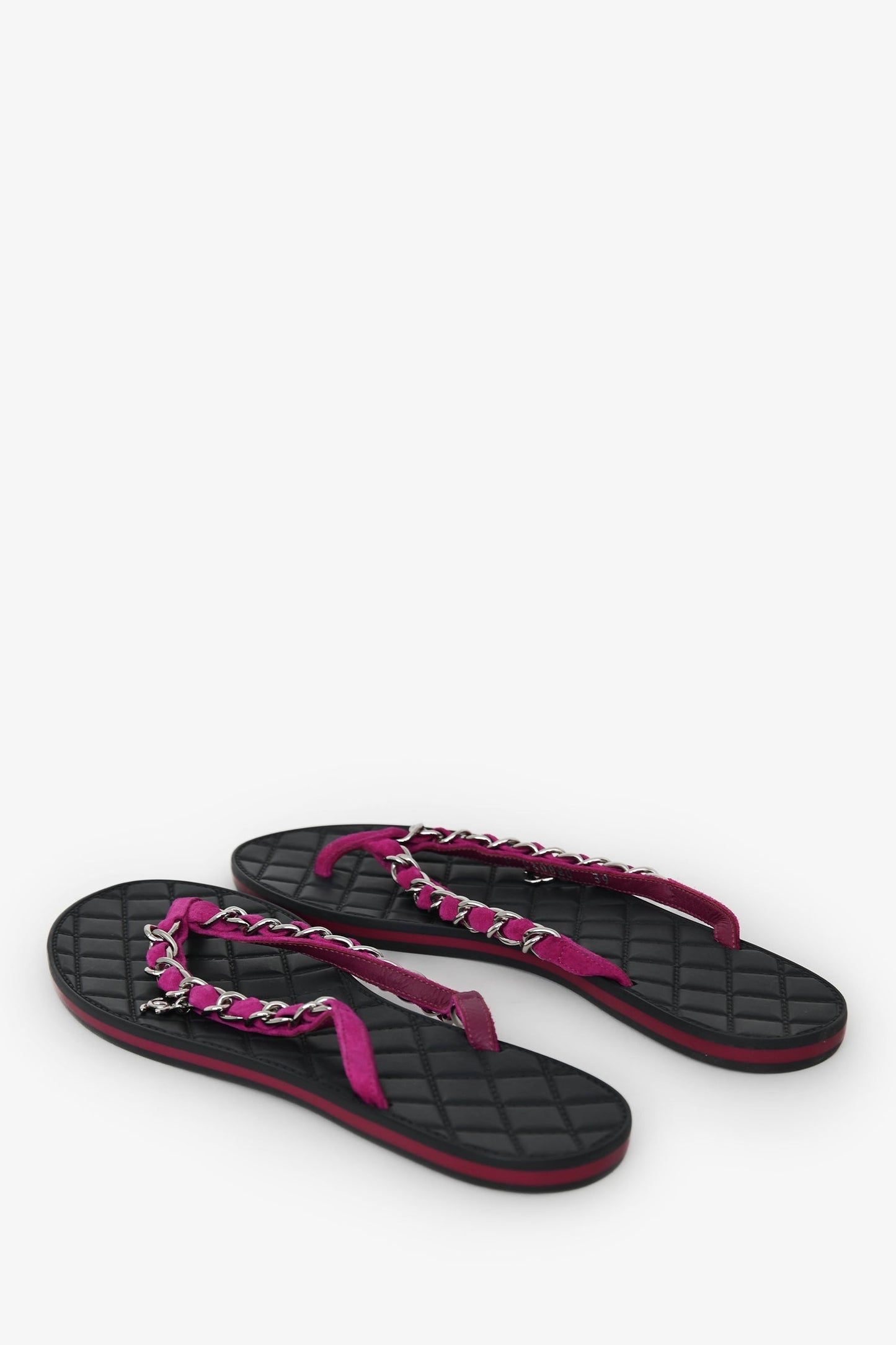 Pre-Loved Chanel™ Purple Suede Chain CC Charm Flip Flops Size 39