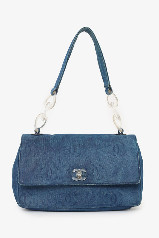 Pre-Loved Chanel™ 2002-03 Blue Denim CC Single Flap Bag
