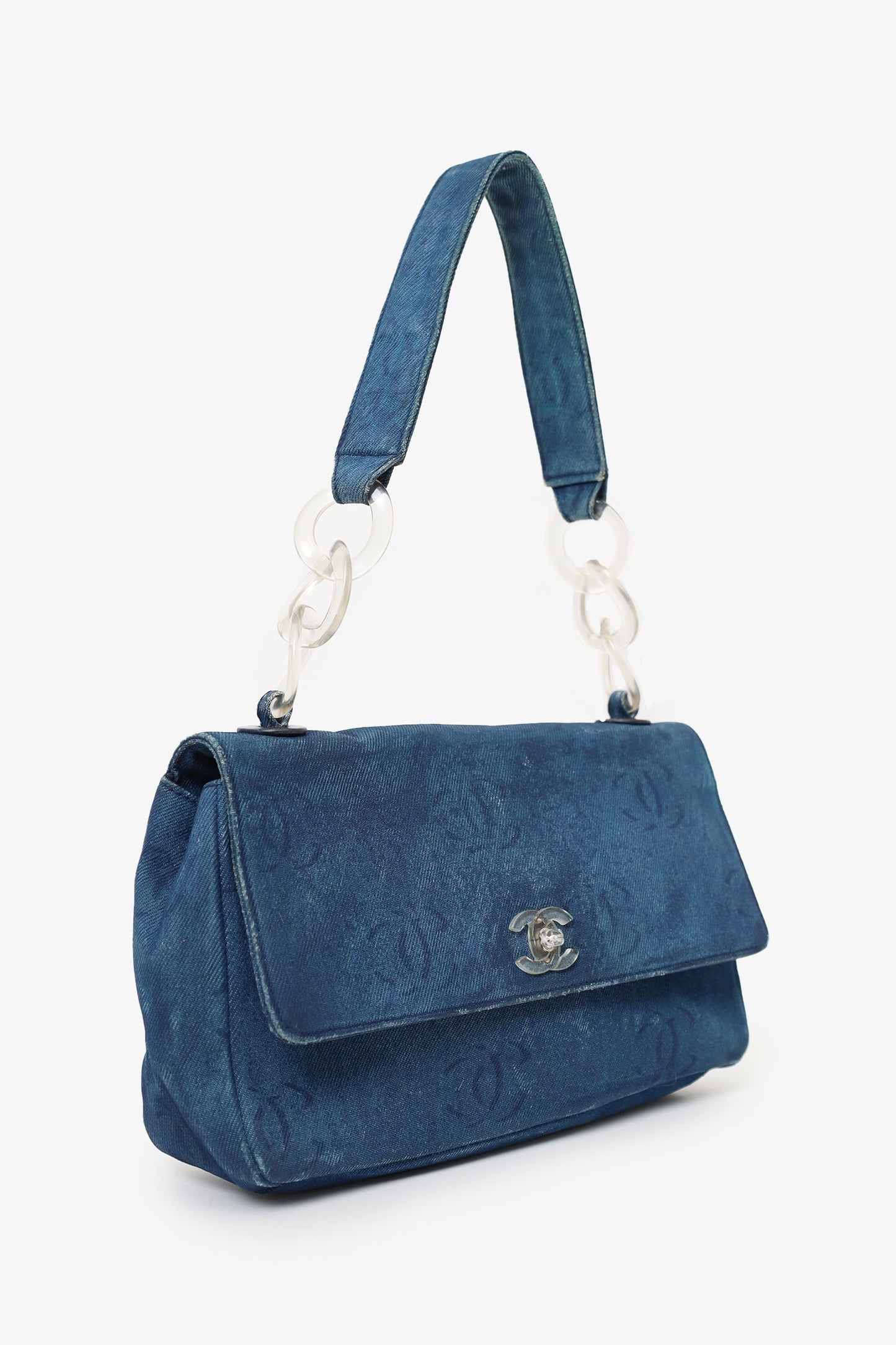 Pre-Loved Chanel™ 2002-03 Blue Denim CC Single Flap Bag