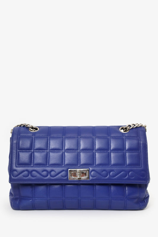 Pre-Loved Chanel™ 2000-02 Blue Chocolate Bar Mademoiselle 255 Reissue Flap Bag