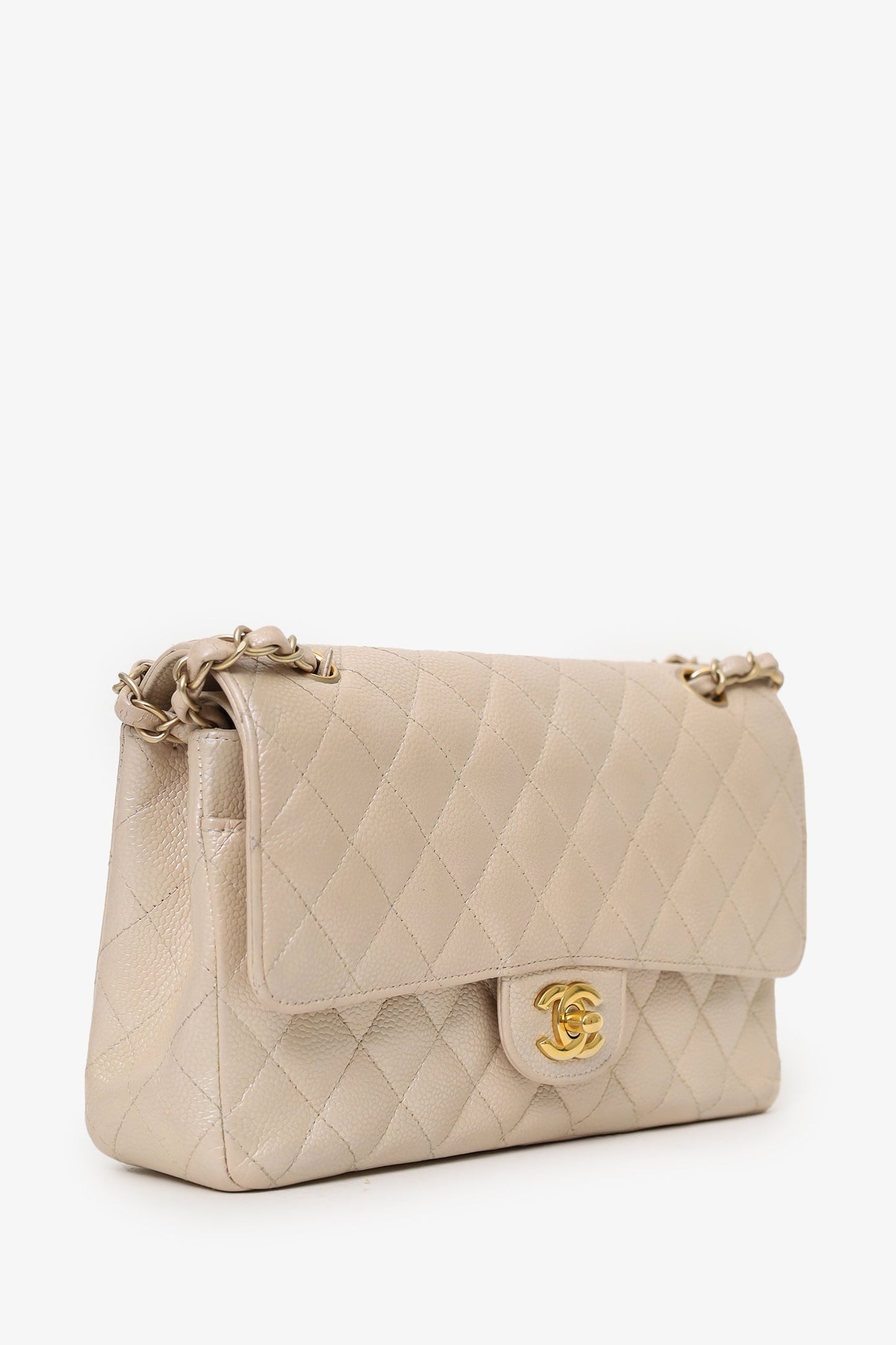 Pre-Loved Chanel™ 2012 Pearly Beige Caviar Leather Medium Classic Double Flap Bag