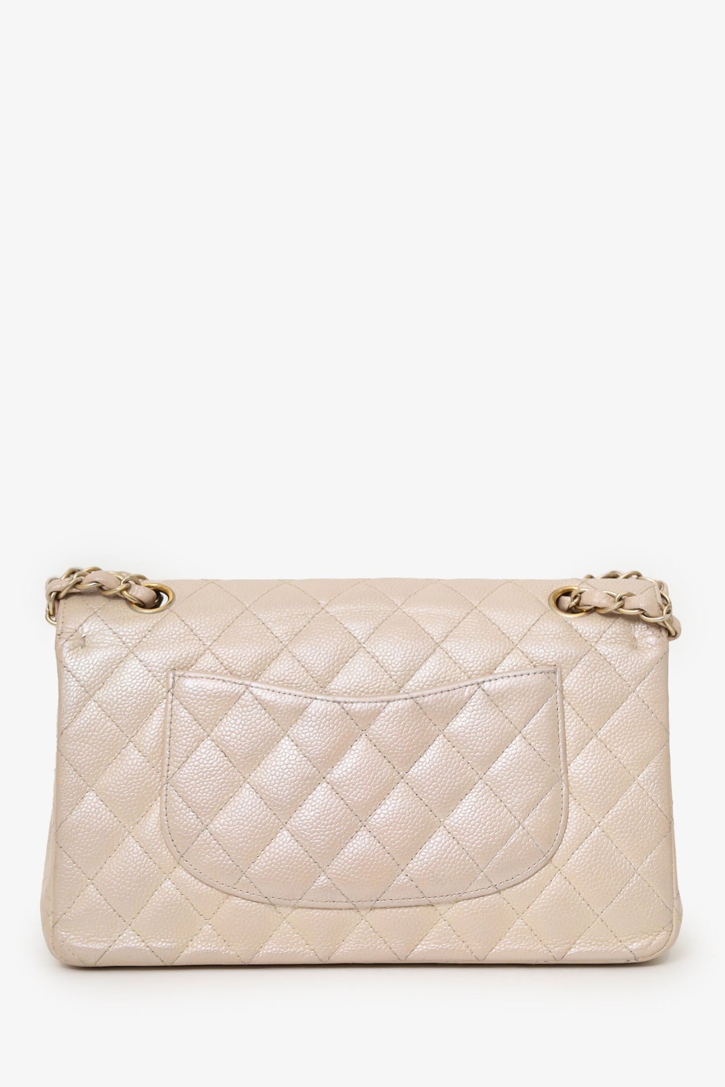 Pre-Loved Chanel™ 2012 Pearly Beige Caviar Leather Medium Classic Double Flap Bag