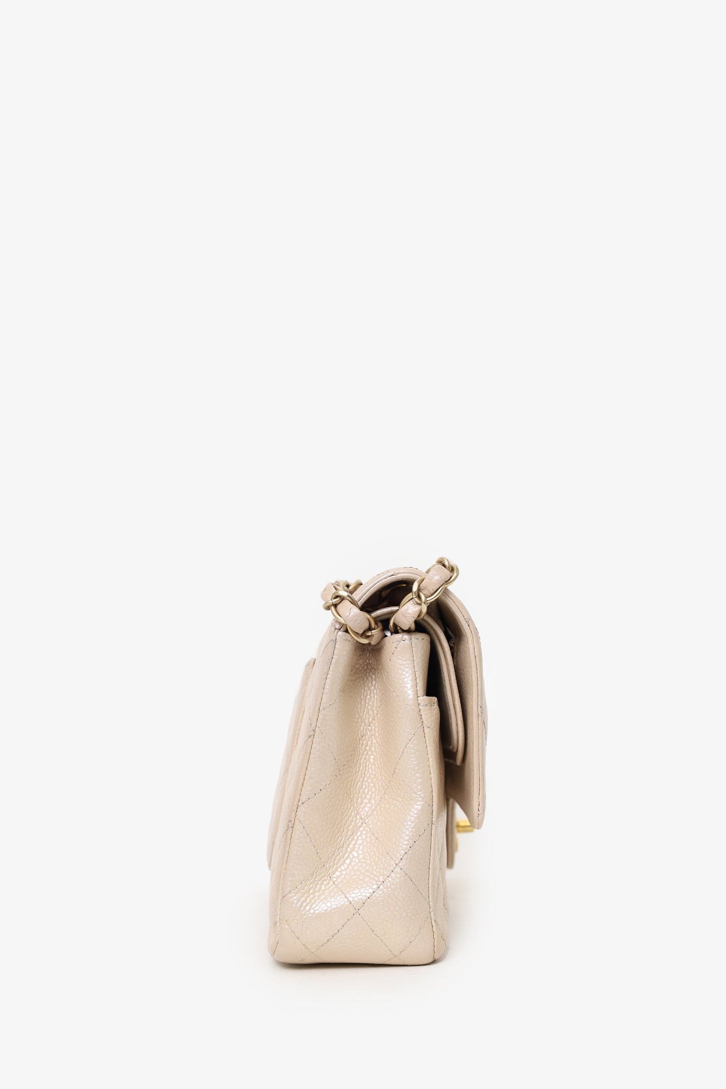 Pre-Loved Chanel™ 2012 Pearly Beige Caviar Leather Medium Classic Double Flap Bag