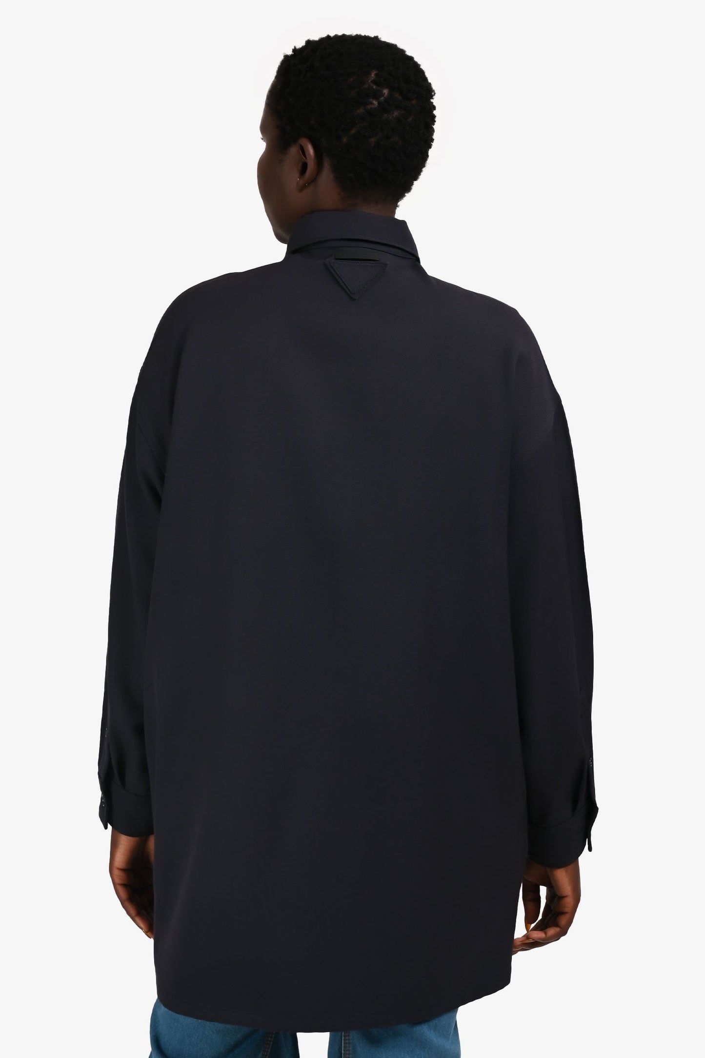 Prada Navy Wool Twill Long Zip-Up Coat Size 40