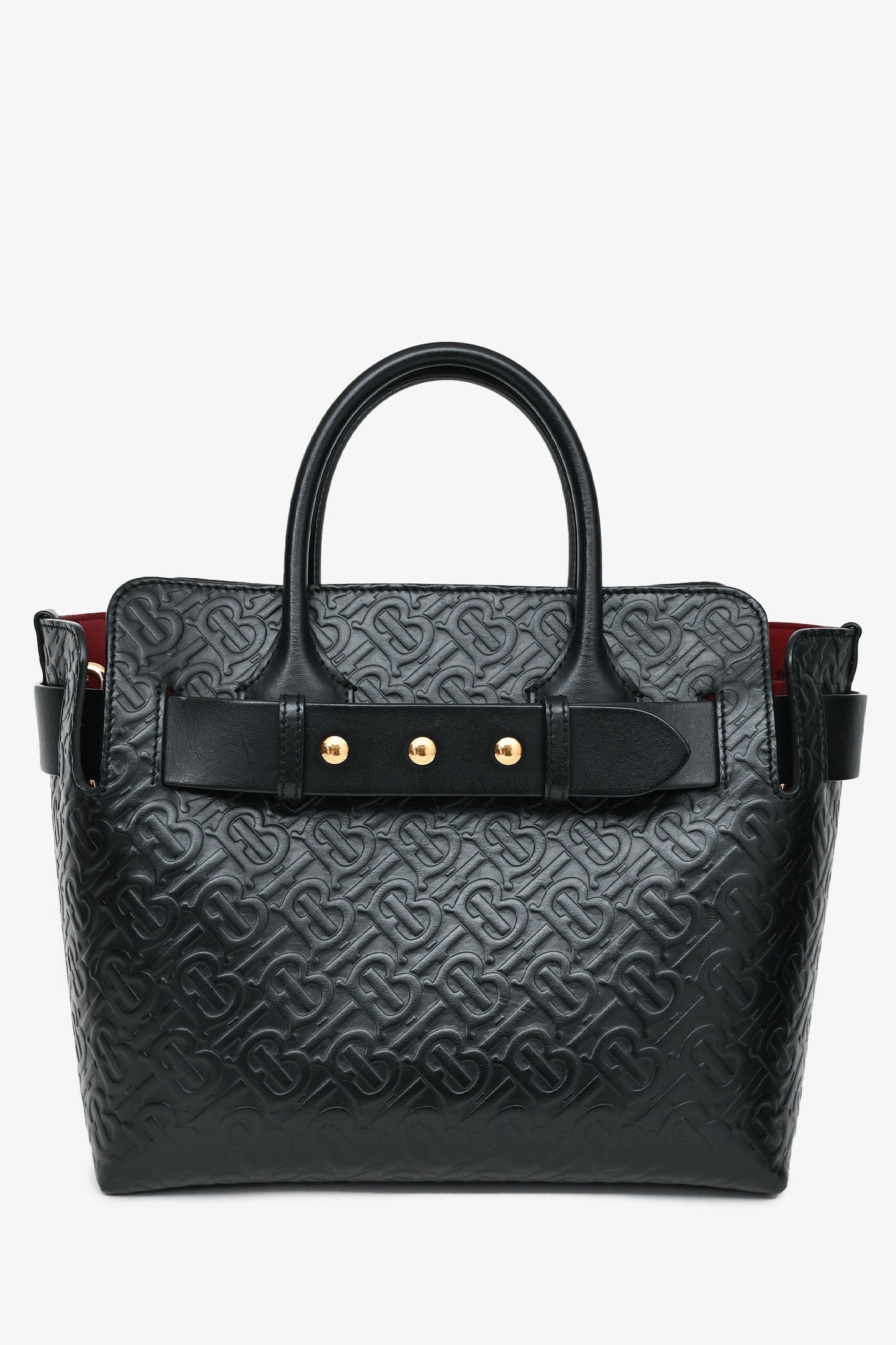 Burberry Black Leather TB Monogram Embossed Tote With Strap