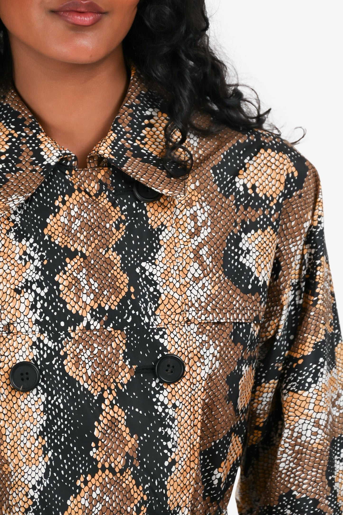 Prada 2015 Brown Animal Print Nylon Belted Midi Trench Coat Size 36