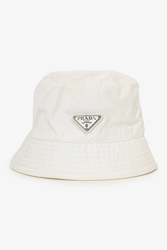 Prada White Re-Nylon Bucket Hat Size S