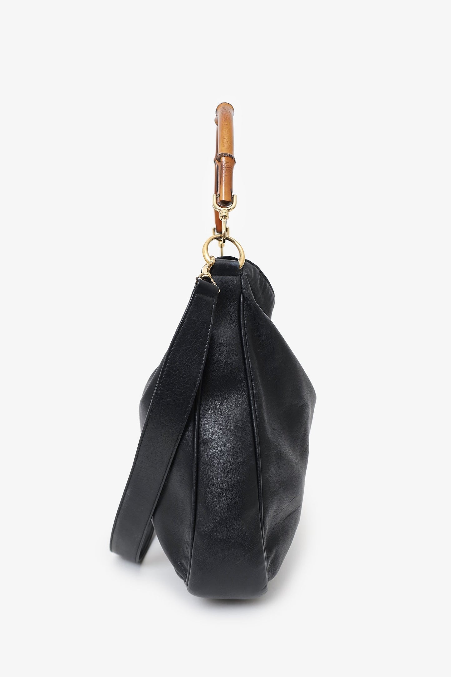 Gucci Black Leather Bamboo 2way Top Handle Bag With Strap