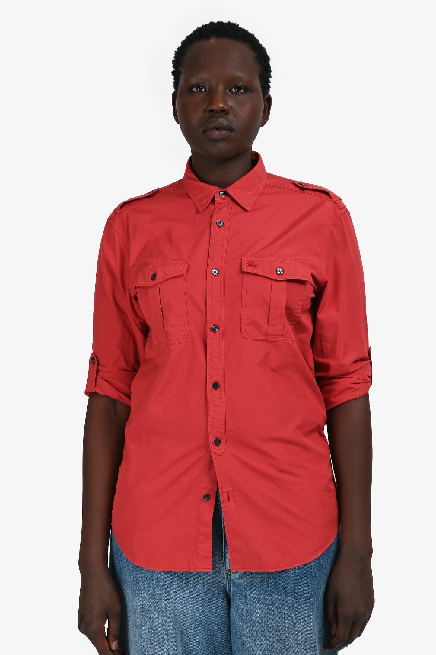 Burberry Brit   Red Button-Up Shirt Size M