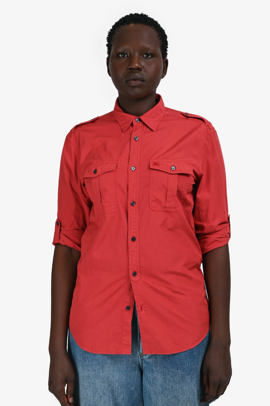 Burberry Brit   Red Button-Up Shirt Size M