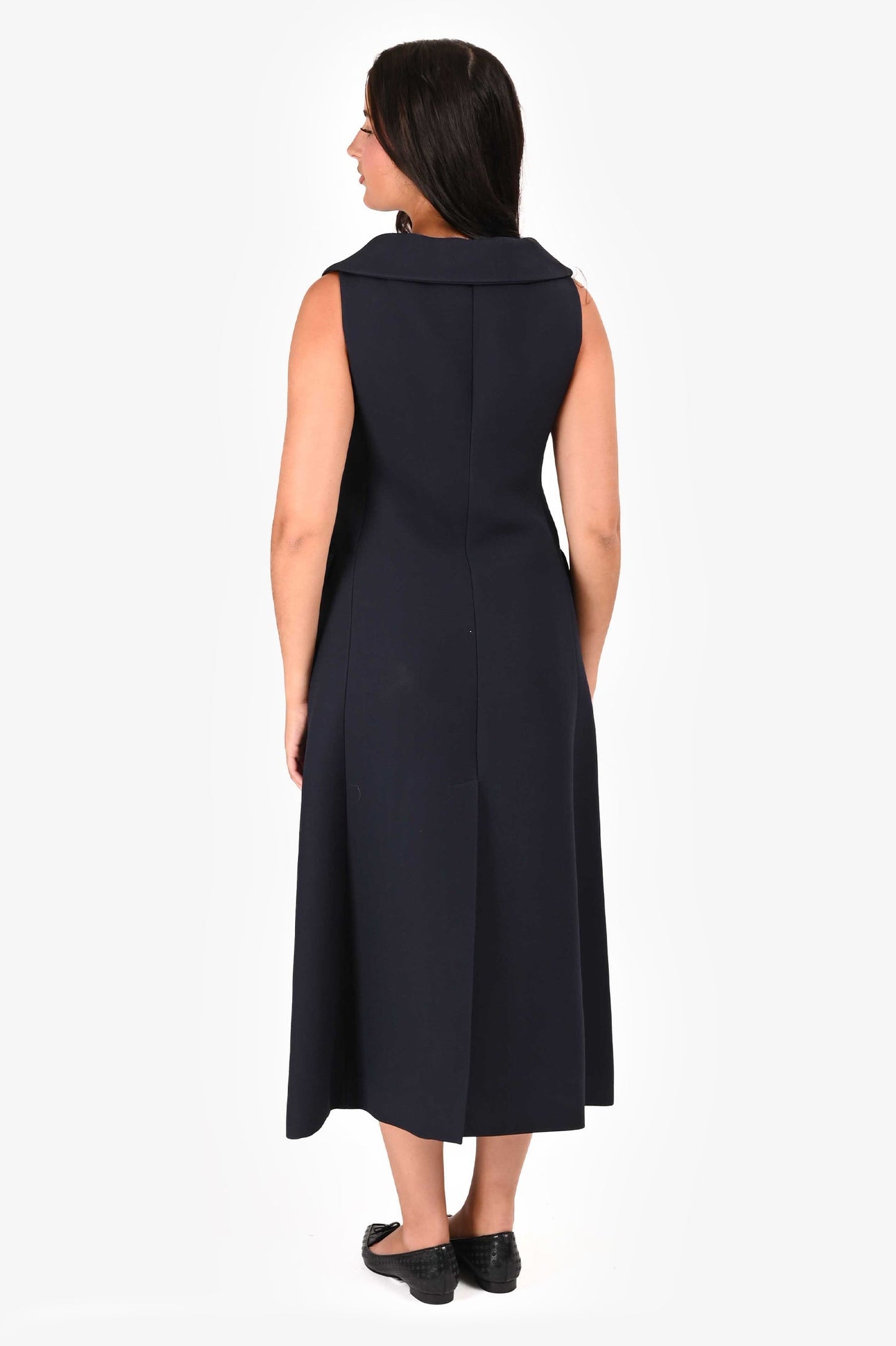 Christian Dior Navy Wool Double Breasted Sleeves Blazer Style Long Dress Size 38