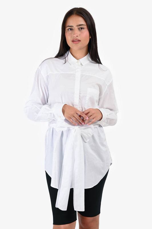 Prada 2018 White Cotton Double Sided Belted Button Down Size 36