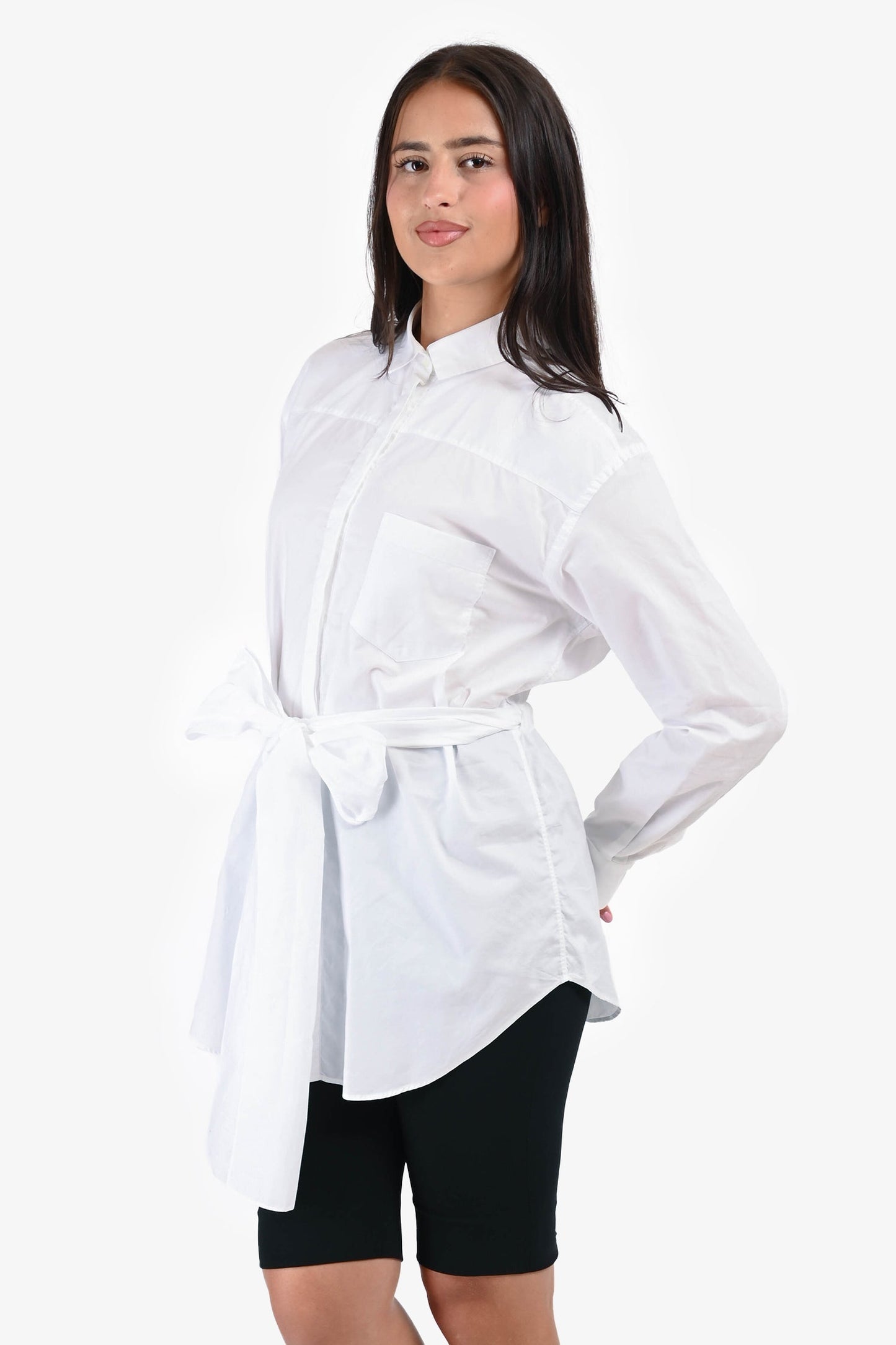 Prada 2018 White Cotton Double Sided Belted Button Down Size 36