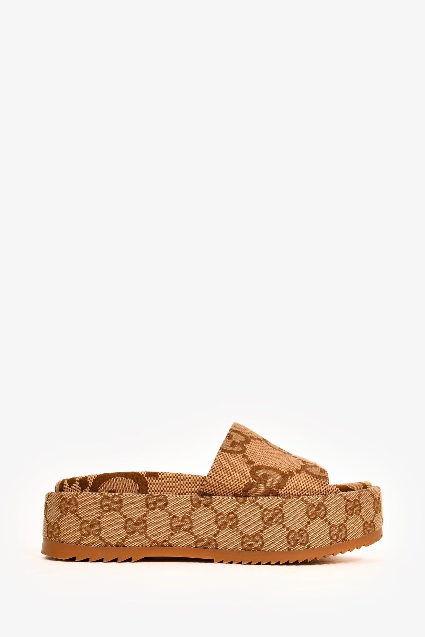 Gucci Brown Giant GG Monogram Canvas Platform Sandals Size 35