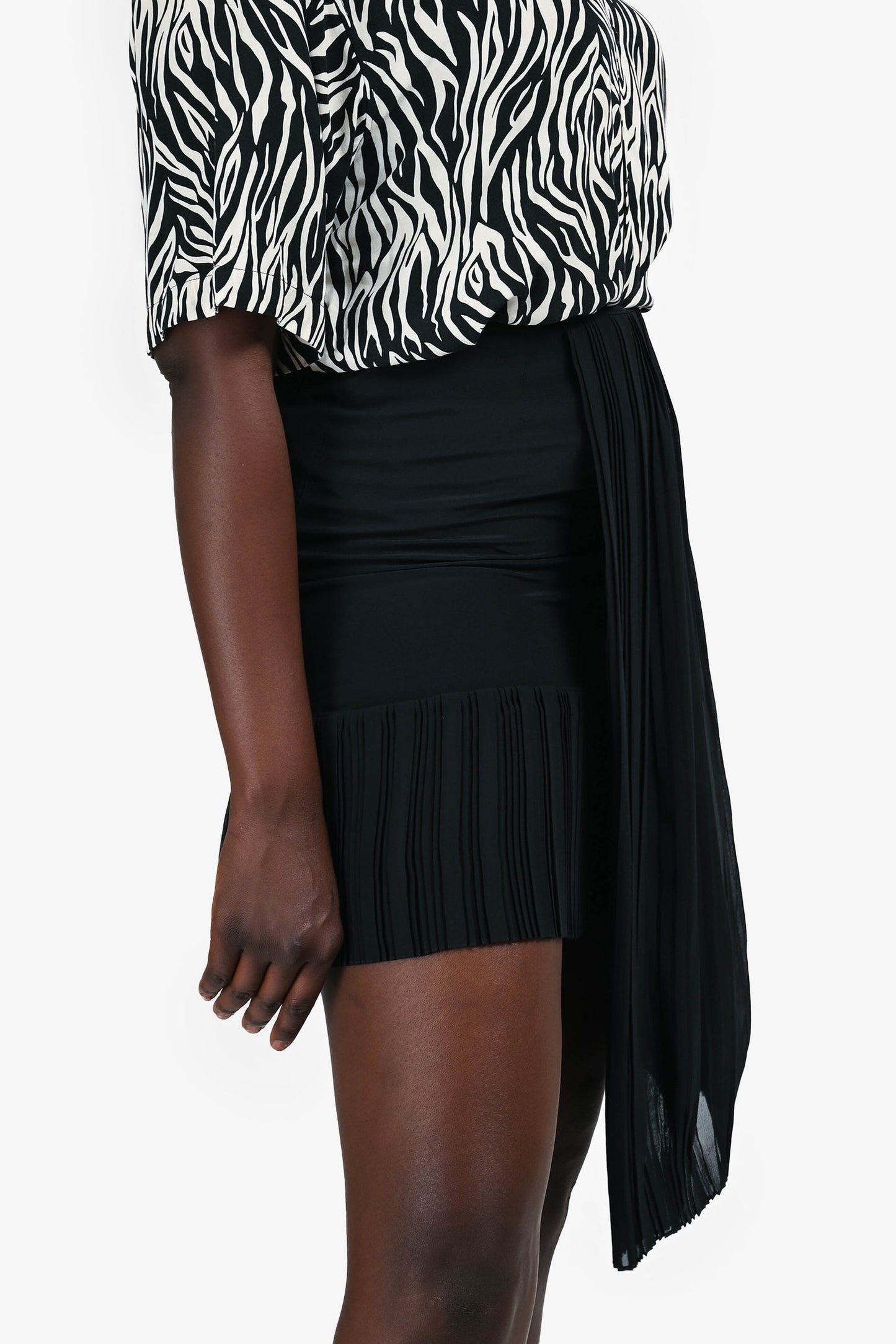 Christian Dior Black Silk Pleated Asymmetrical Skirt Size 8 US