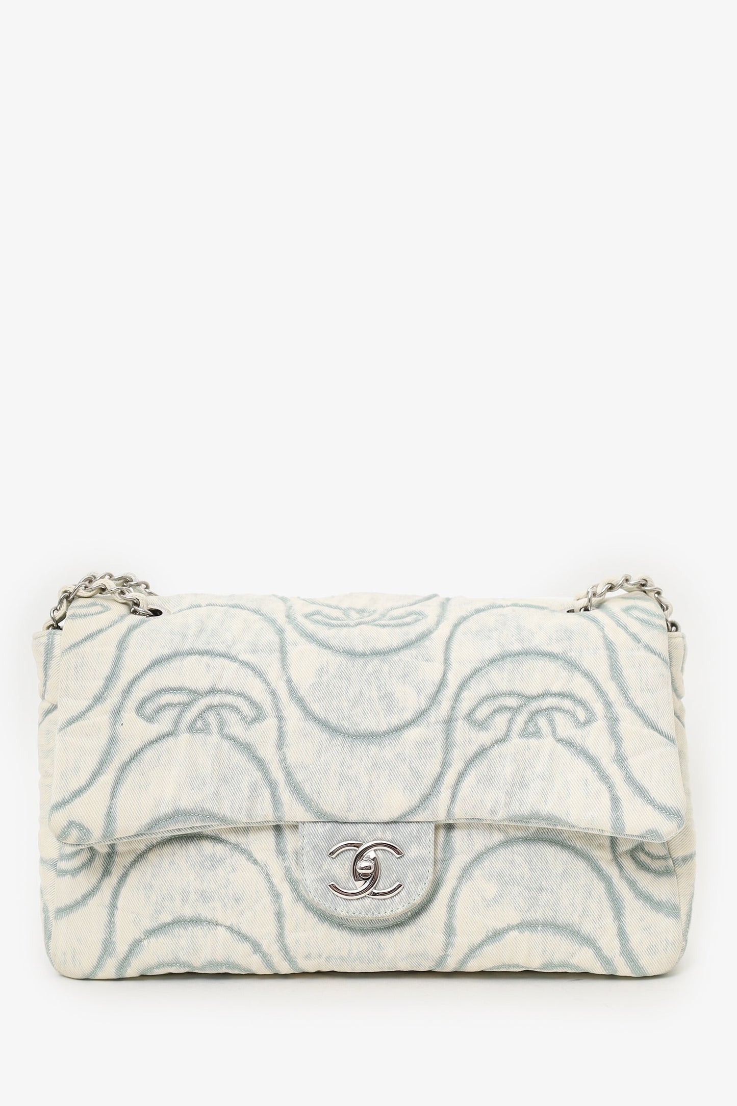 Pre-Loved Chanel™ 2021 Blue Denim Wave Jumbo Flap Bag