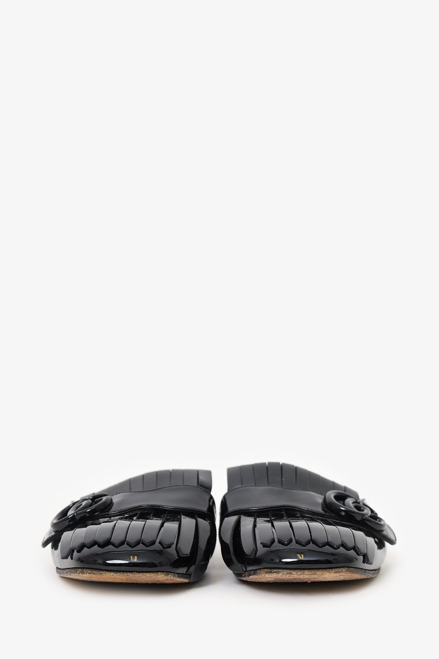 Gucci Black Patent Leather Fringe 'GG' Mule Loafers Size 39