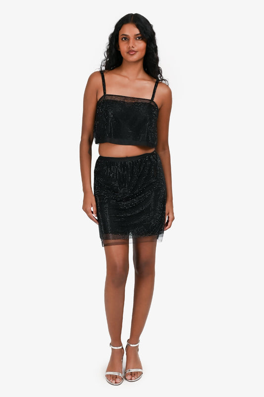 Prada Black Crystal Mesh Skirt with Slips Size 38