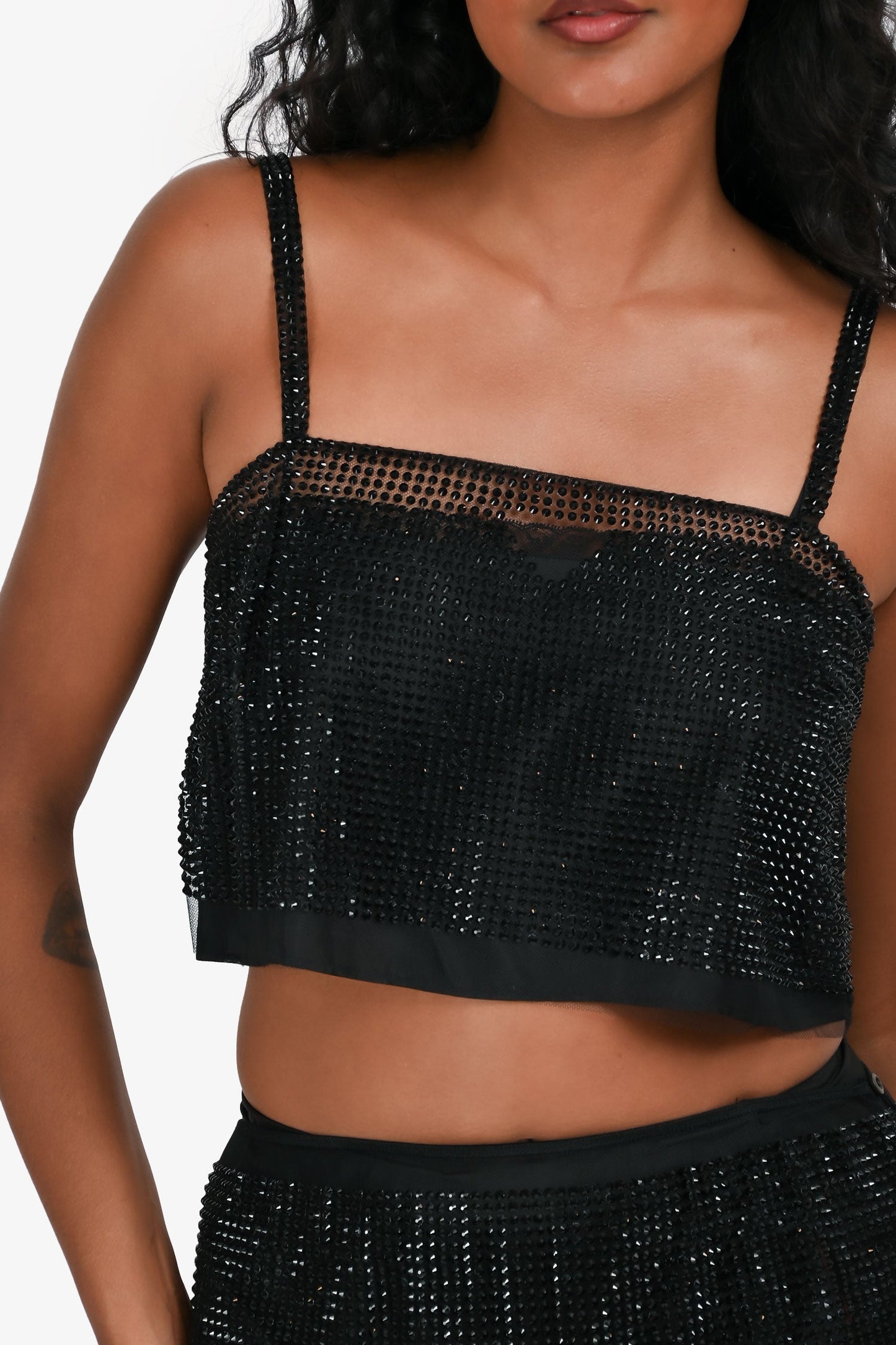 Prada Black Crystal Mesh Skirt with Slips Size 38