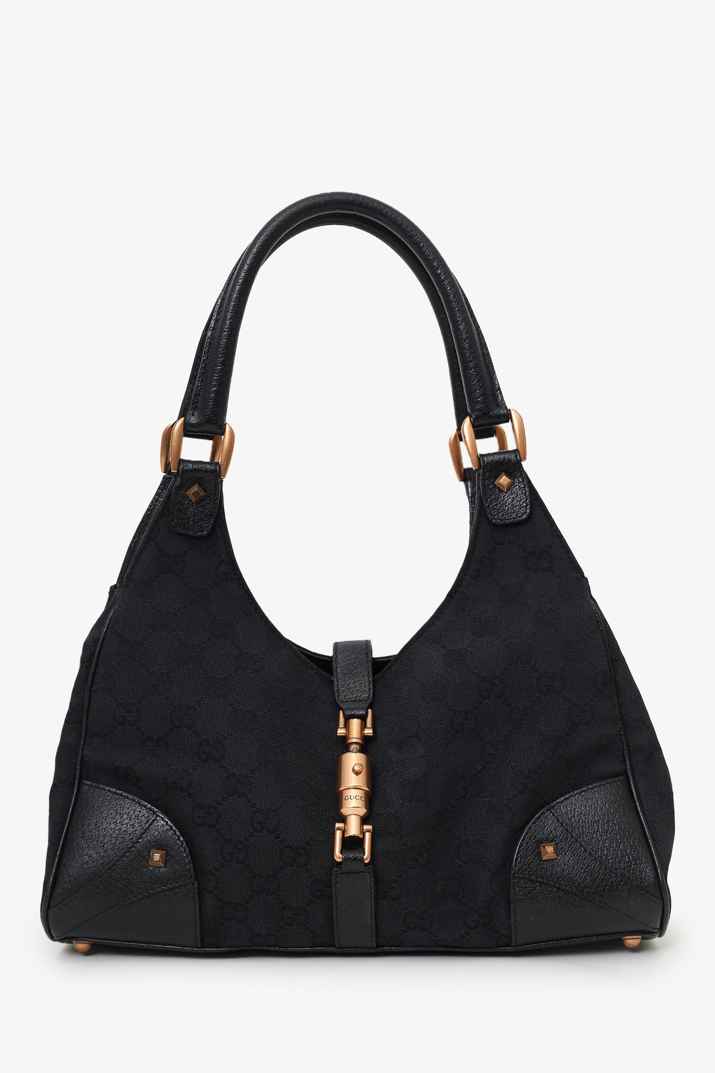 Gucci Black GG Canvas Nailhead Bardot Hobo