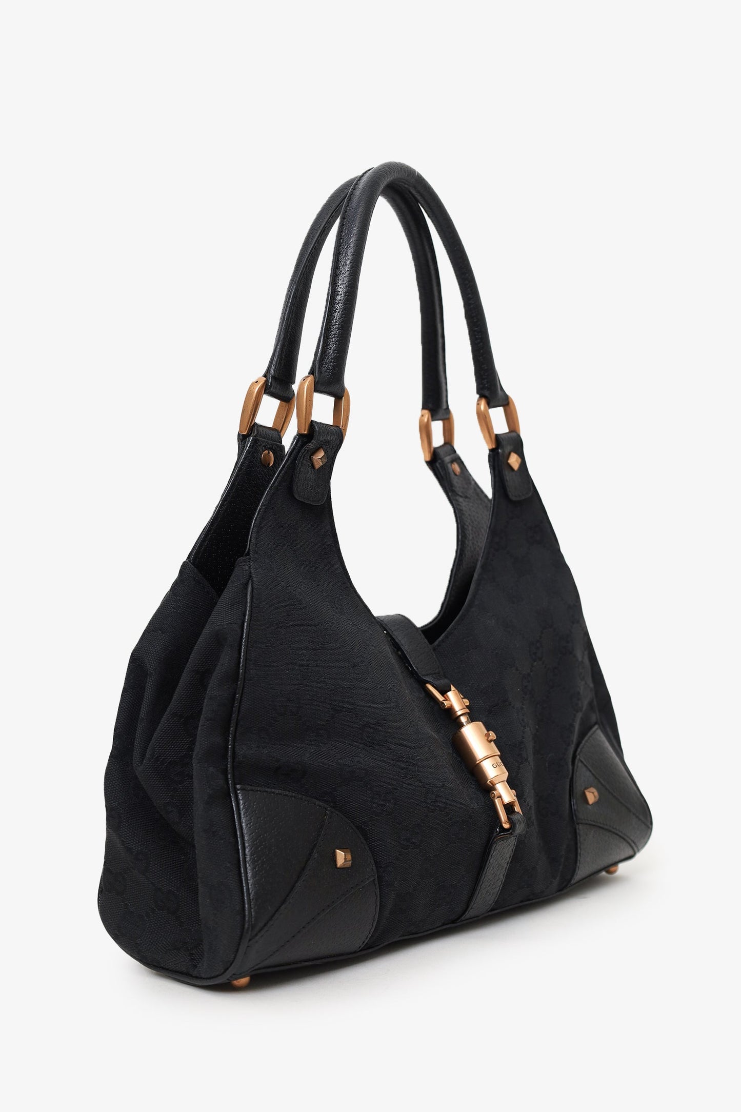 Gucci Black GG Canvas Nailhead Bardot Hobo