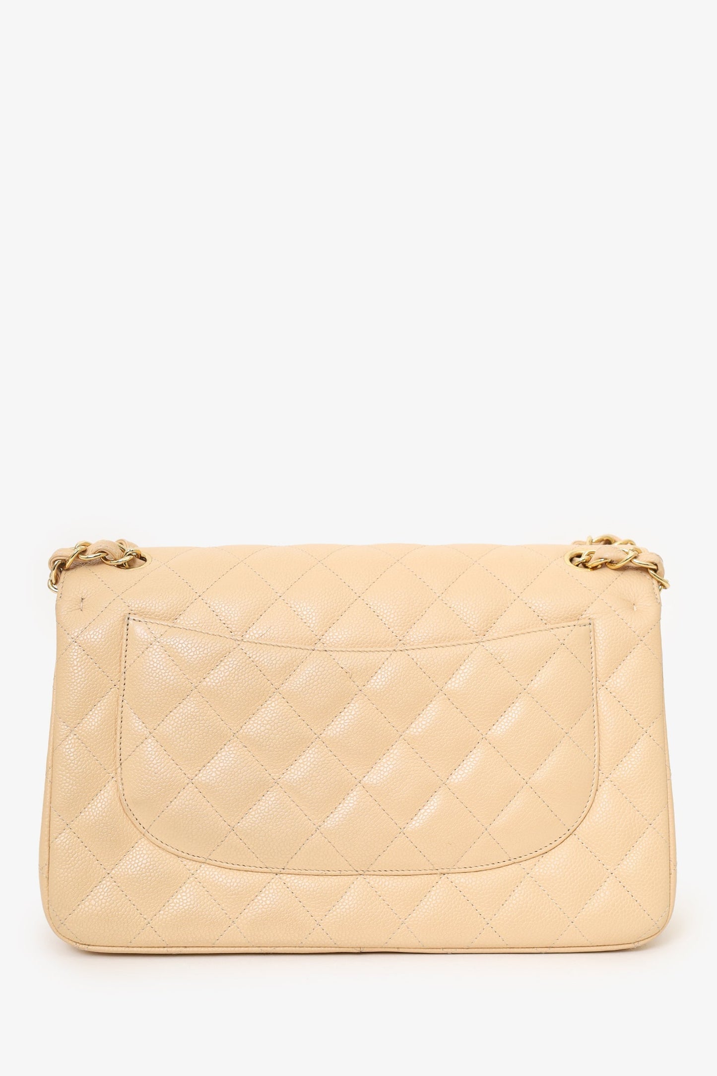 Pre-Loved Chanel™ 2010-11 Beige Caviar Leather Jumbo Classic Double Flap Bag