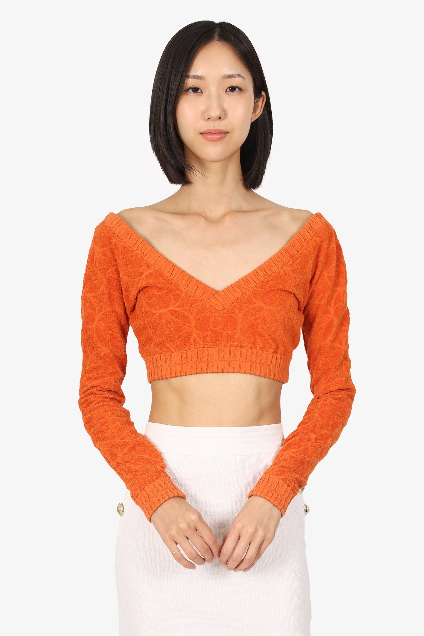 Louis Vuitton Orange Monogram Flower Towelling Crop Top Size XS