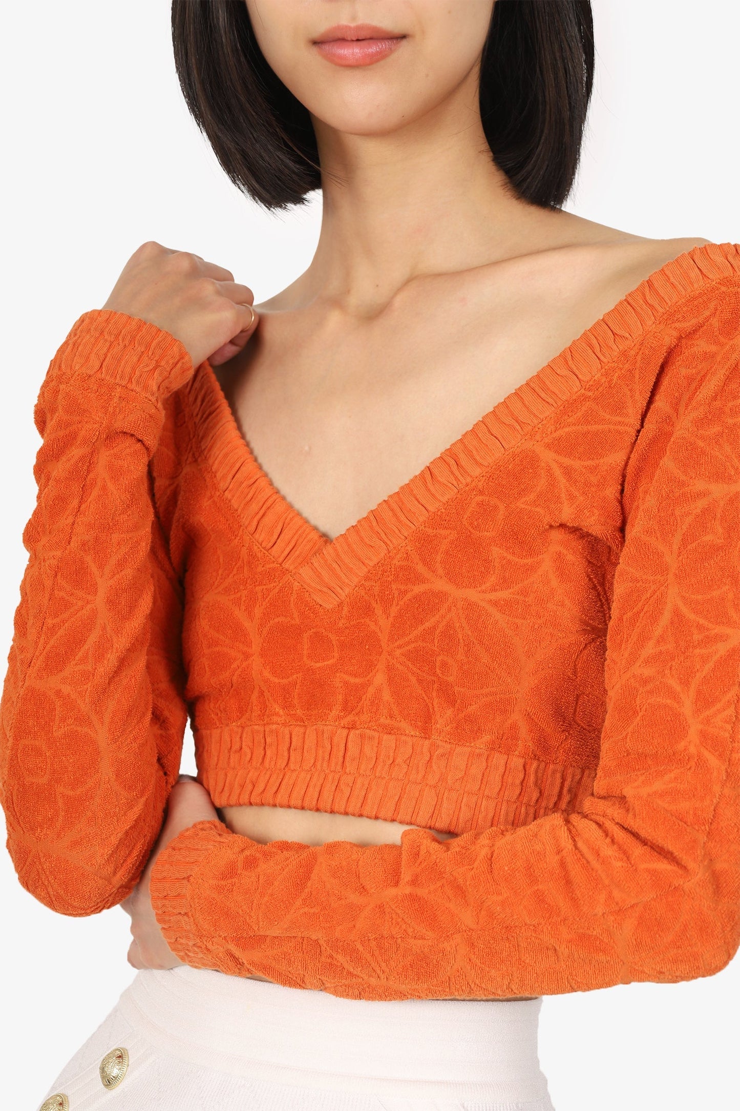 Louis Vuitton Orange Monogram Flower Towelling Crop Top Size XS