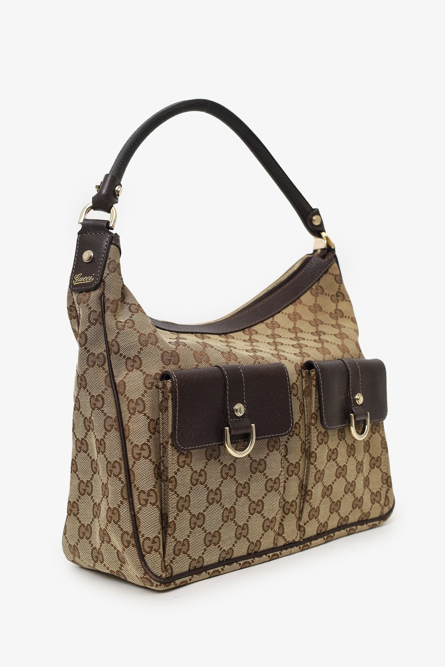Gucci Brown & Beige GG Monogram Canvas Medium Abbey Pocket Hobo