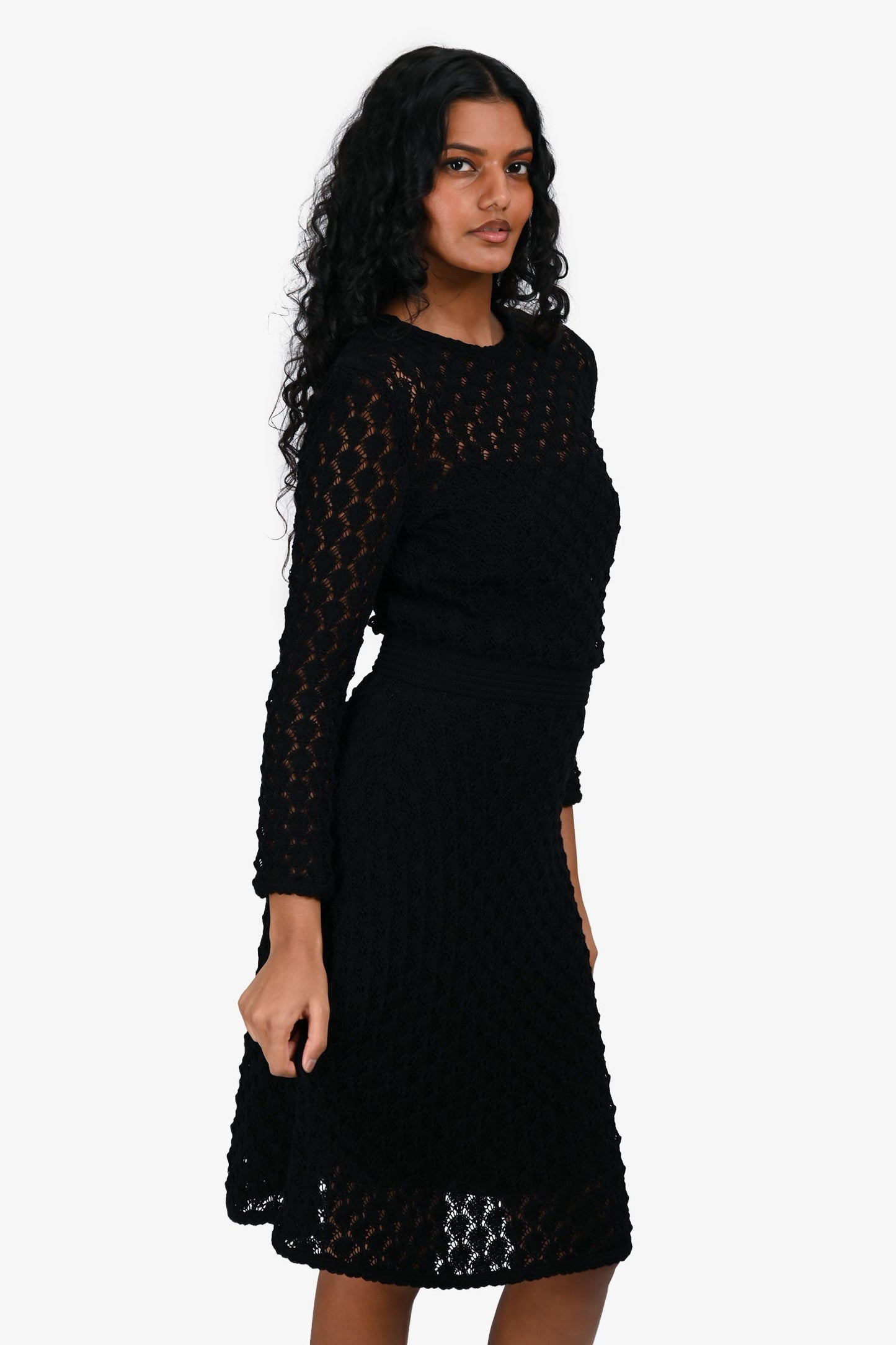 Christian Dior Black Lace Knit Long Sleeves Dress with Slip Size 4 US