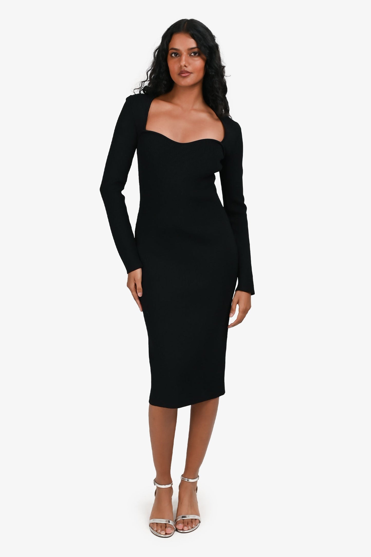 Gucci Black Ribbed Knit Scallop Neckline Midi Dress Size XS