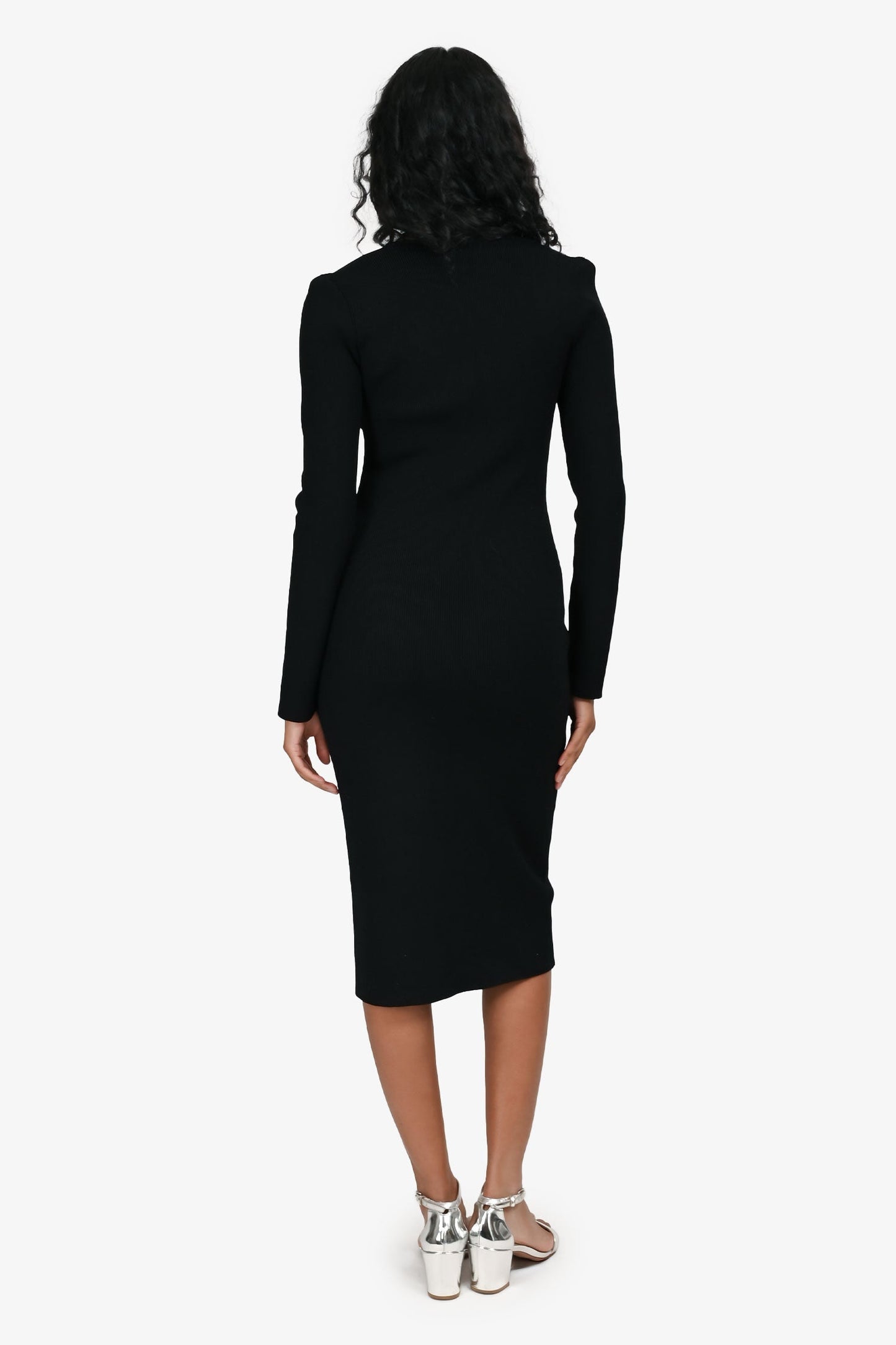 Gucci Black Ribbed Knit Scallop Neckline Midi Dress Size XS