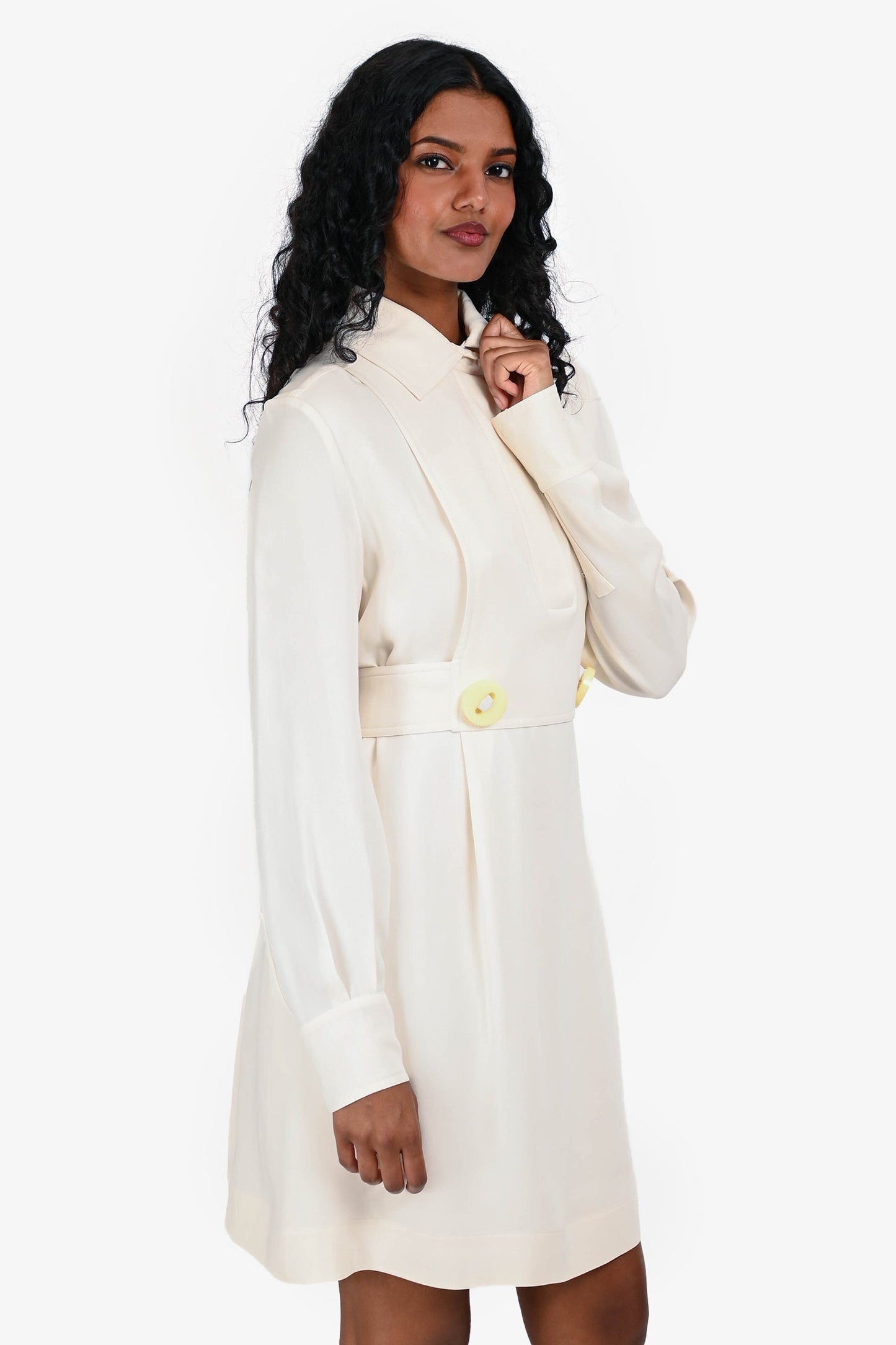 Fendi Cream Silk Button Detail Shirt Dress Size 40