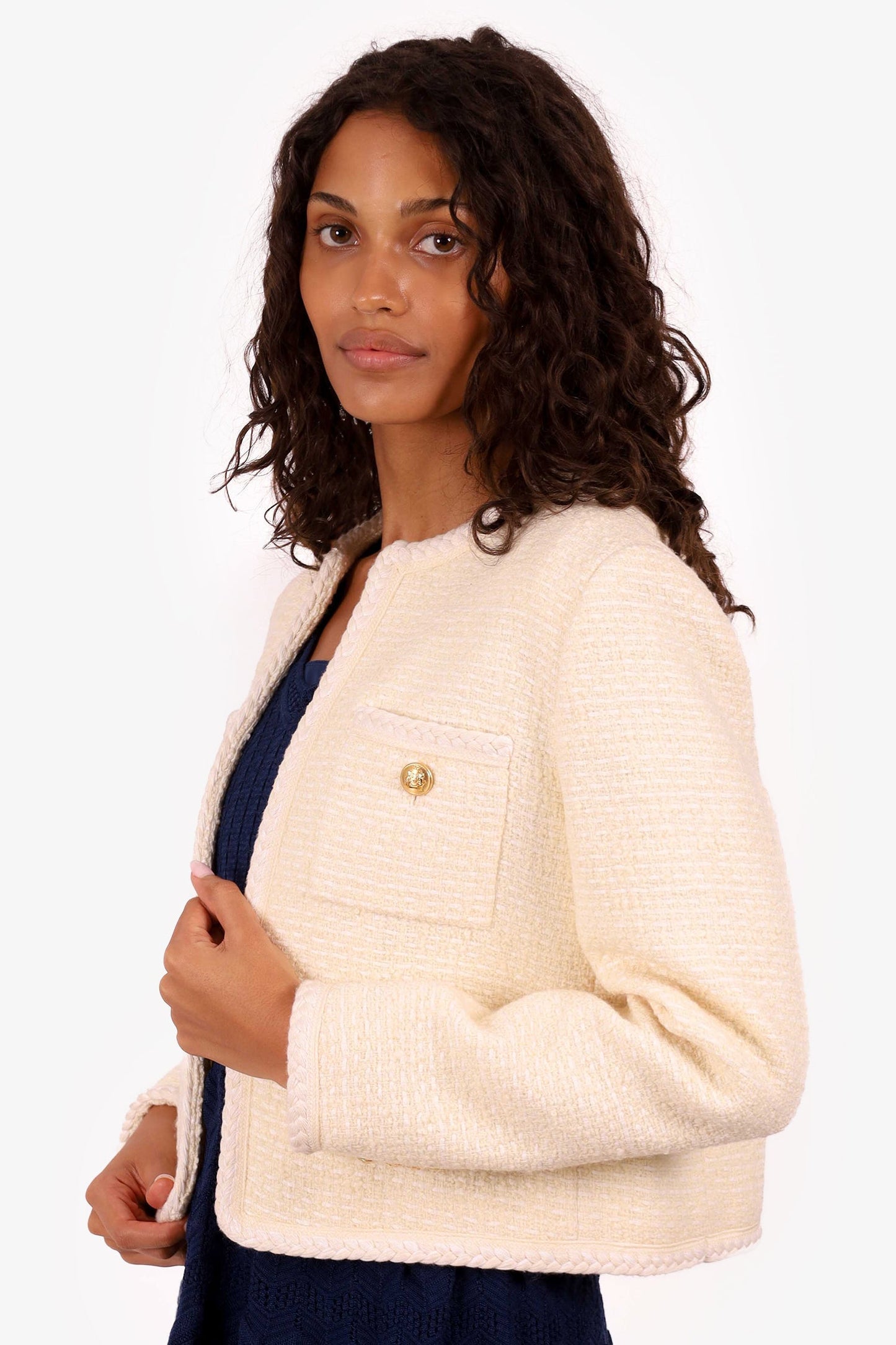 Celine Cream Wool Tweed Evening Jacket Size 38